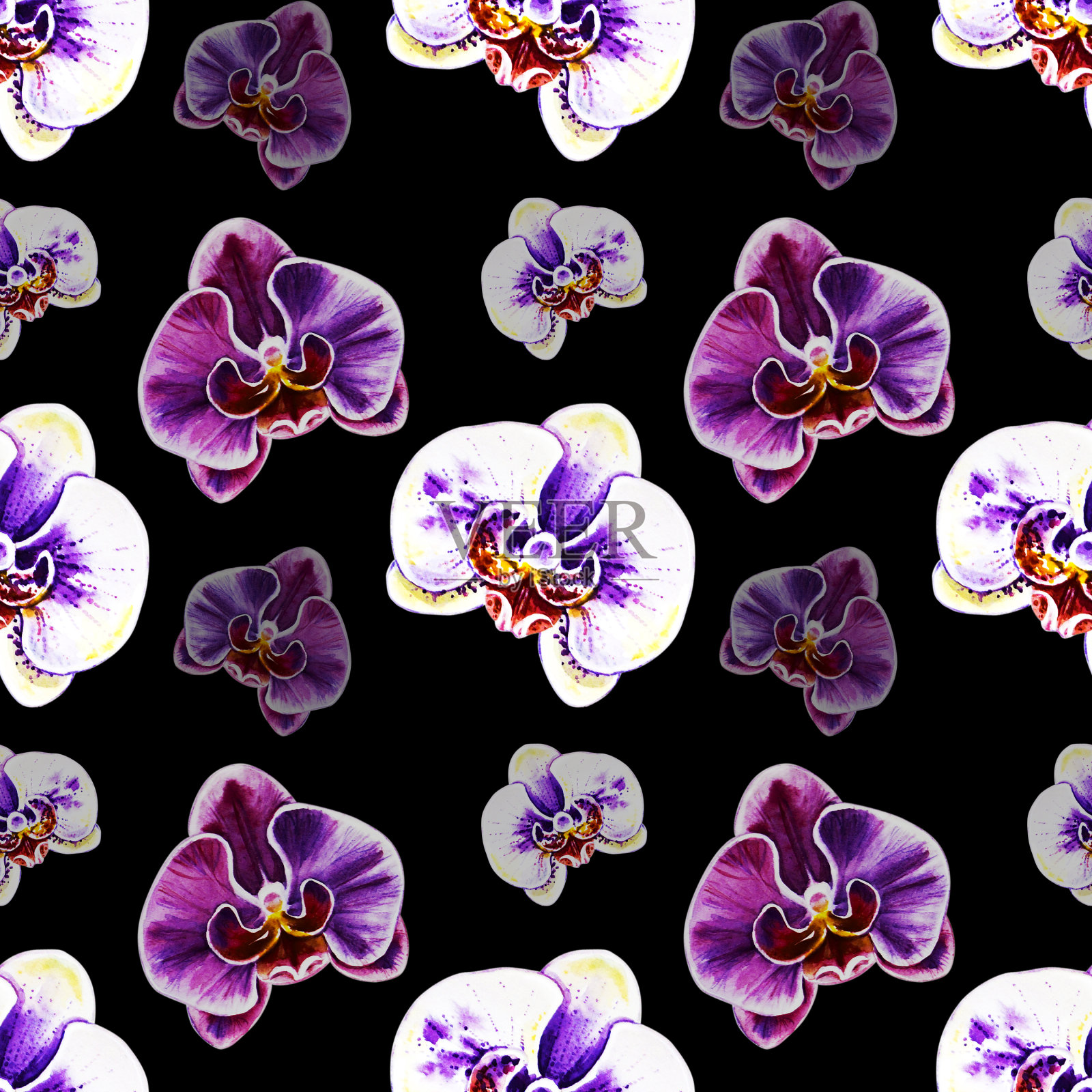从鲜艳的兰花花无缝图案。水彩画。外来植物。印花。植物成分。婚礼和生日。问候纹理。插画图片素材
