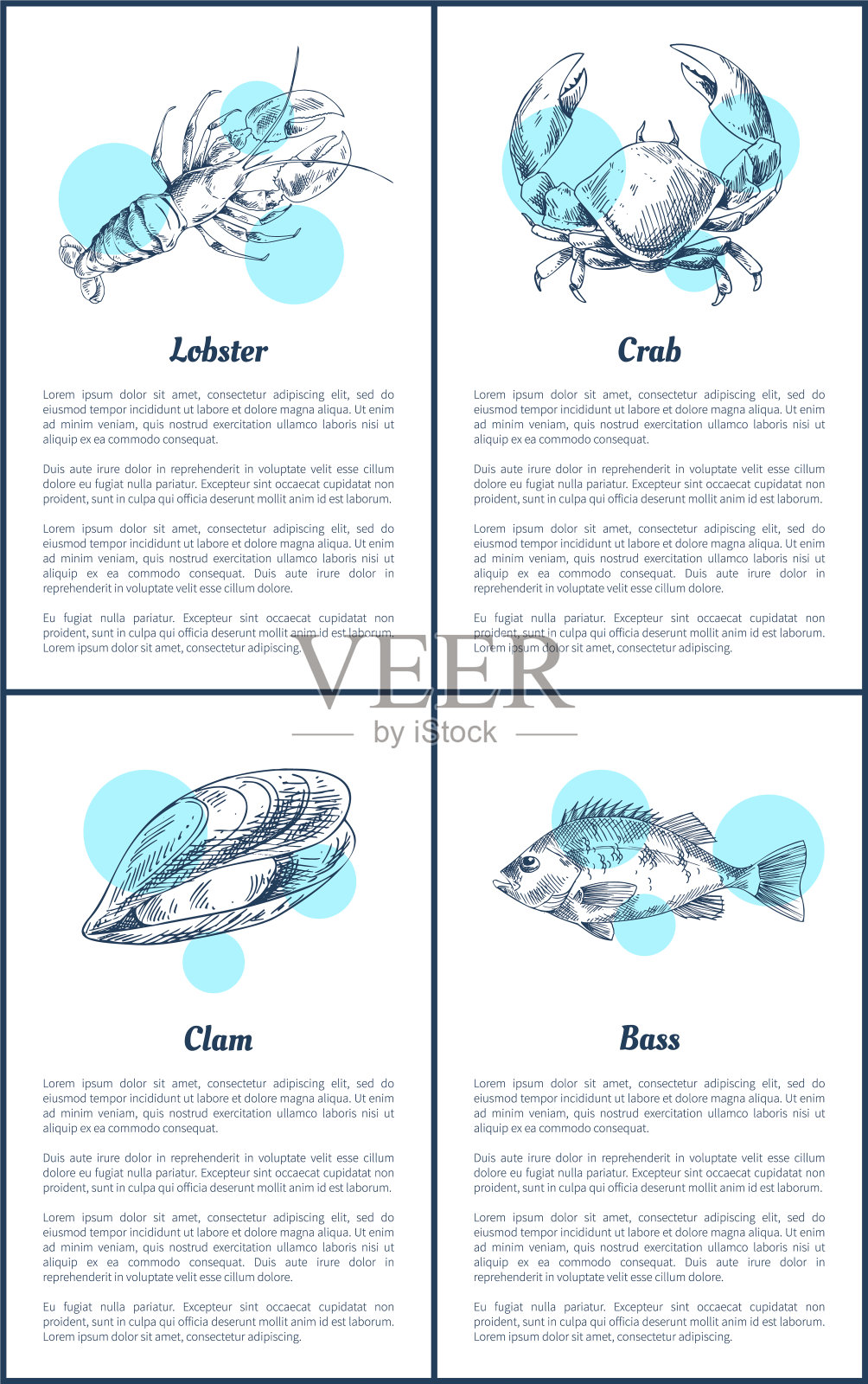 龙虾和螃蟹海报设置矢量插图设计模板素材