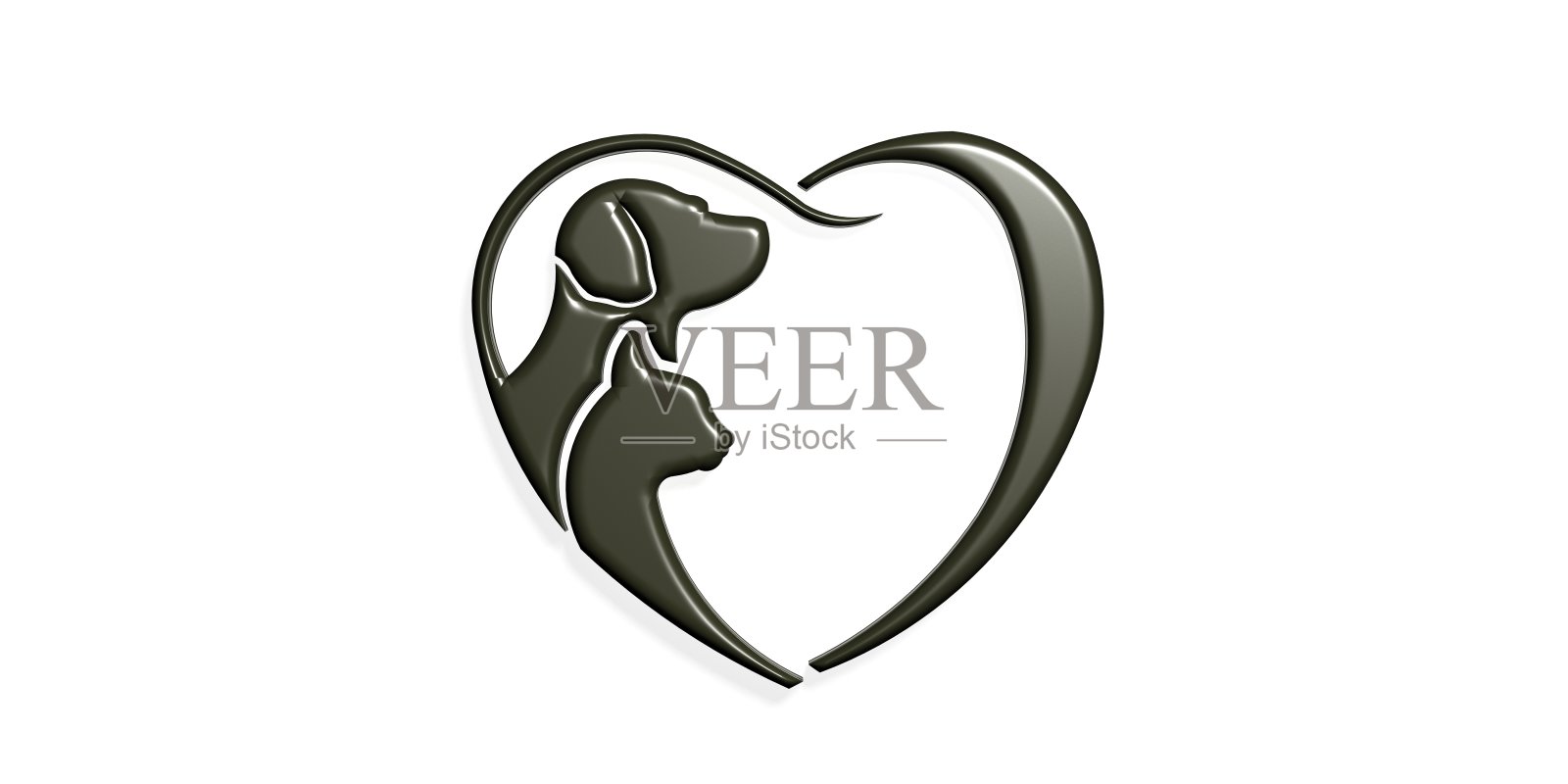 狗和猫黑心。3D渲染插图照片摄影图片