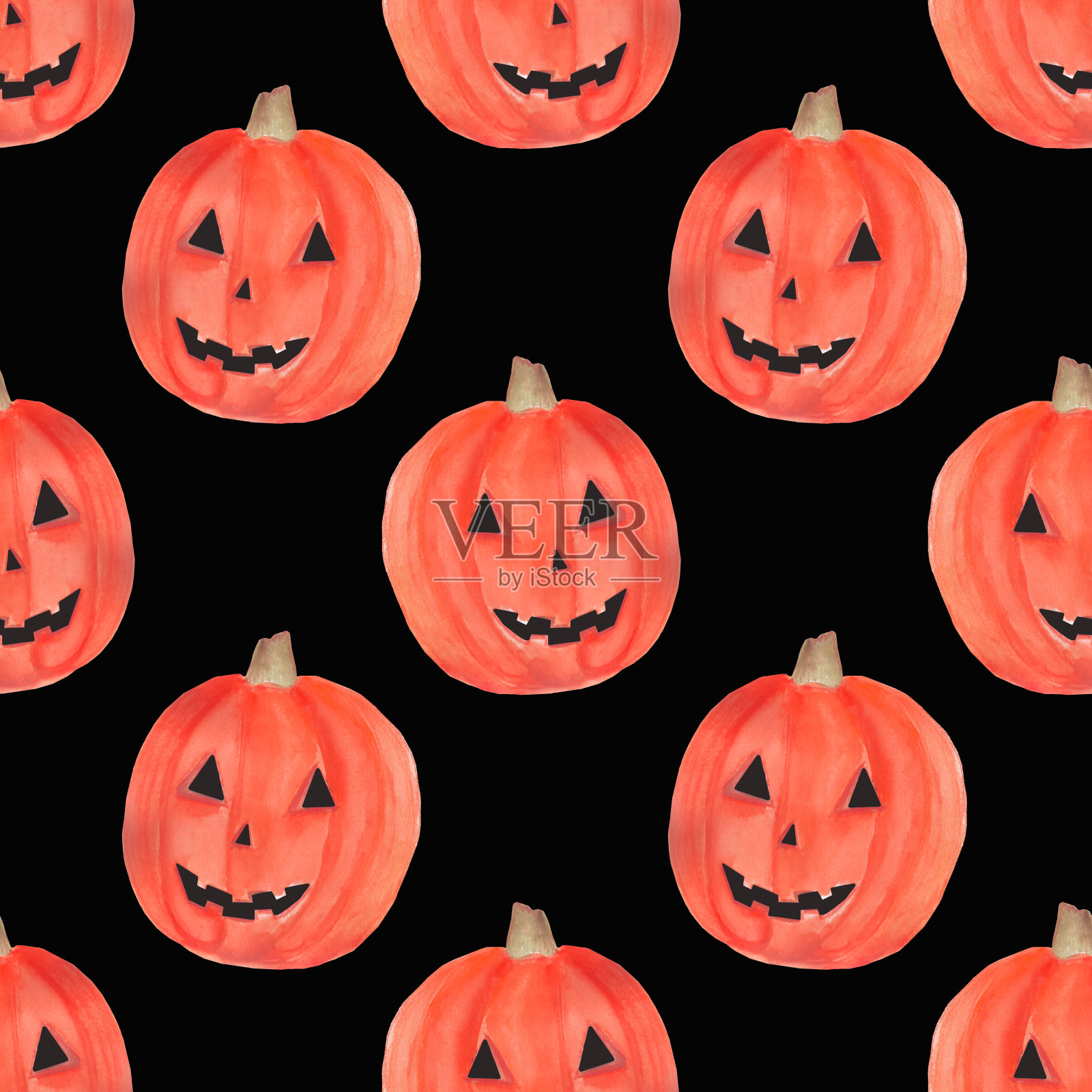 南瓜。水彩画在白色的背景。秋天的收获。无缝模式上的黑色背景插画图片素材