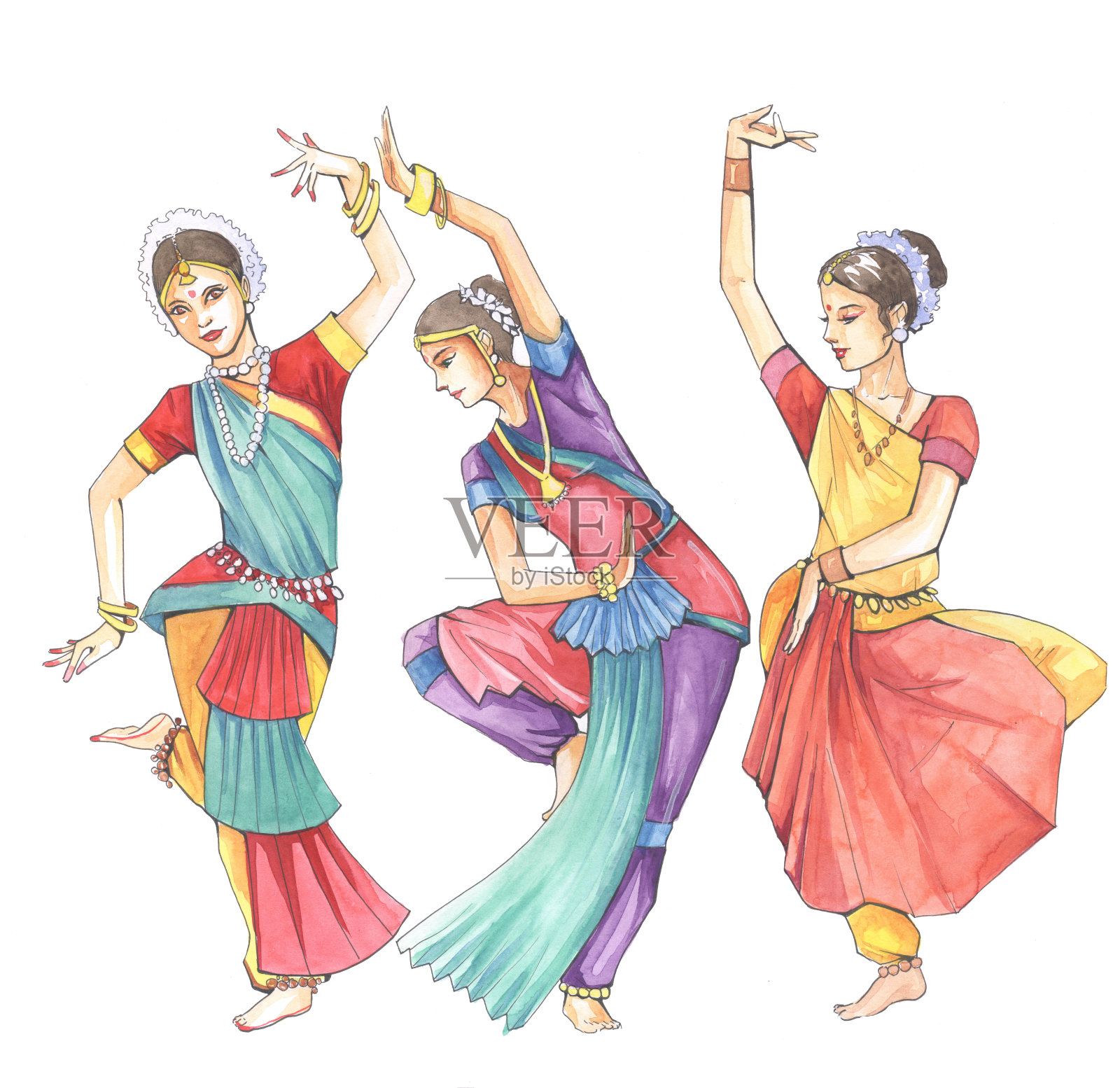 印度舞者的水彩画插图插画图片素材