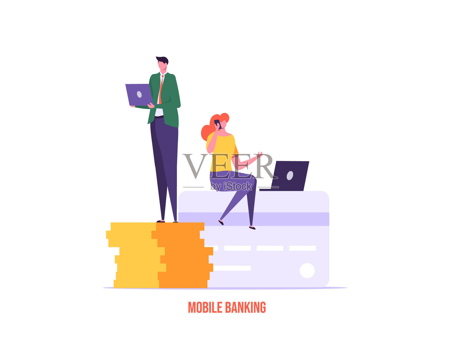 网上银行的概念，转账，回现，资金增长插画图片素材