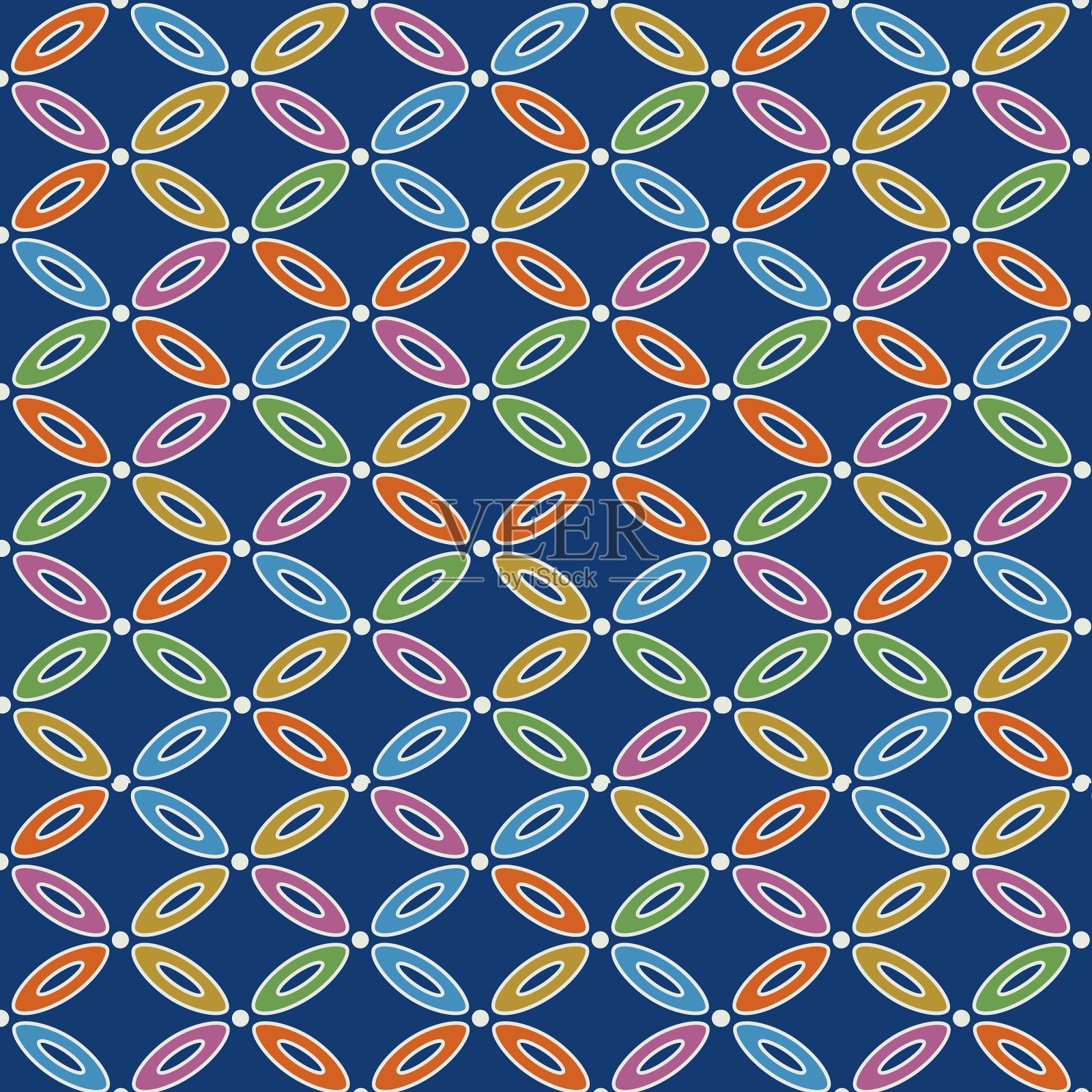 日本椭圆花无缝图案插画图片素材