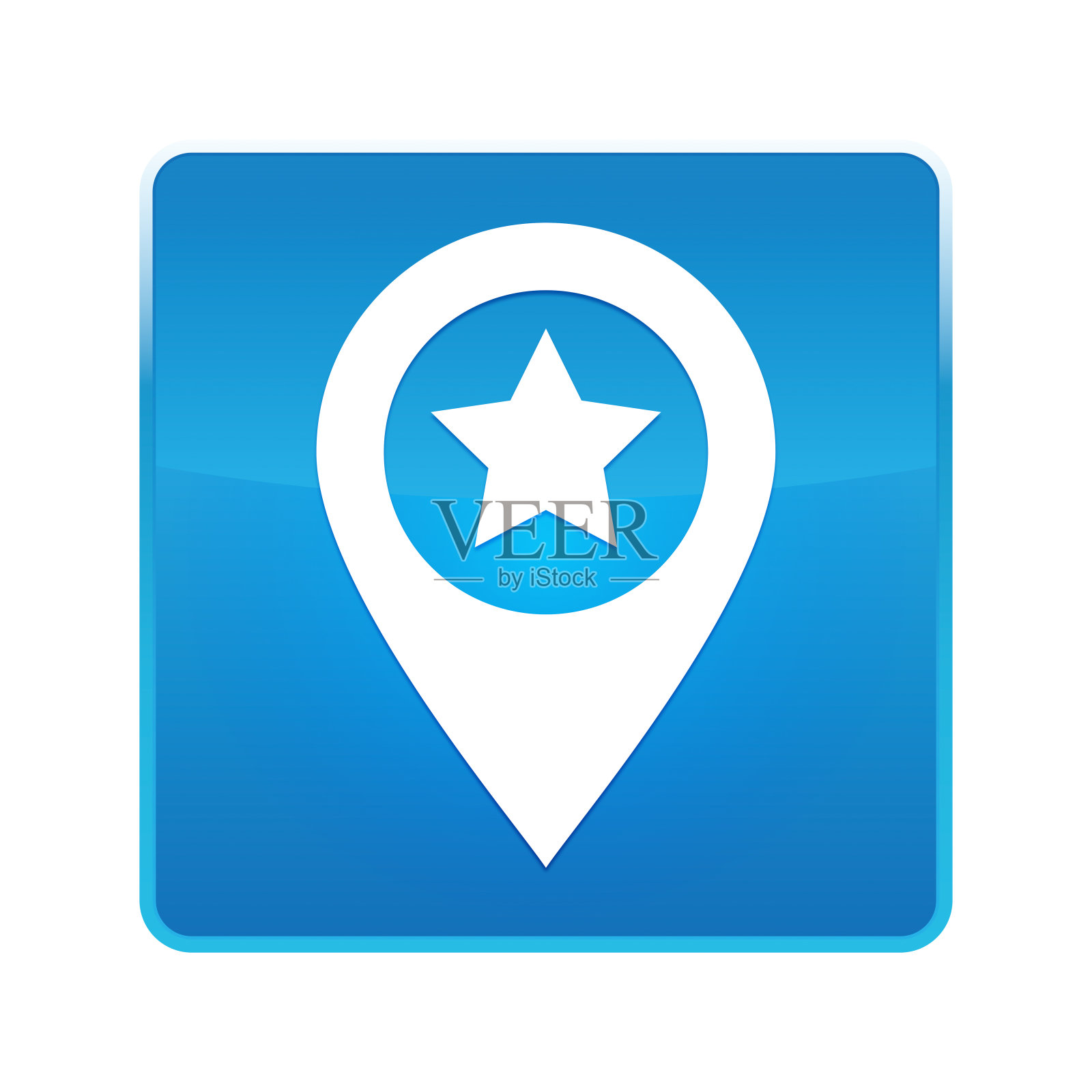地图指针星形图标亮蓝色方块按钮插画图片素材