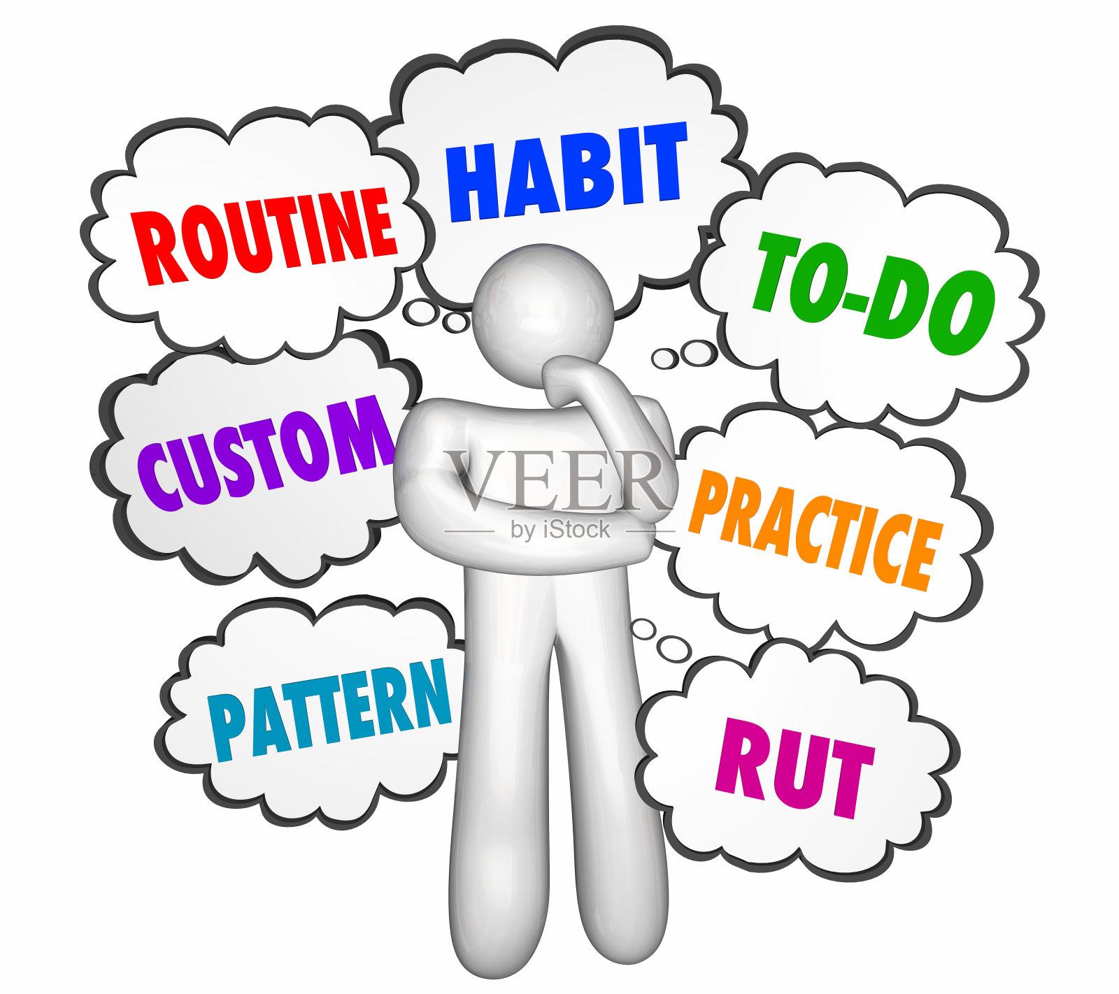 常规习惯自定义模式辙思想者思想云3d插图照片摄影图片