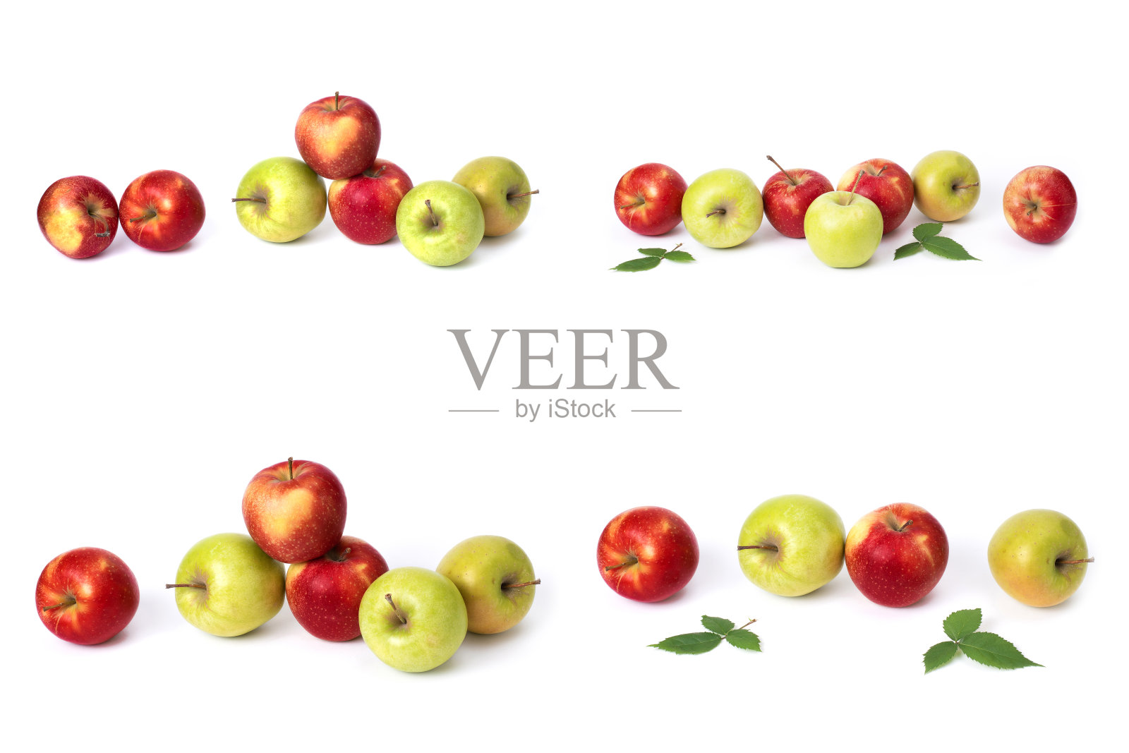 白色背景上的一组红苹果。鲜红多汁的苹果，白色背景上有黄色斑点。多汁的红苹果的成分照片摄影图片