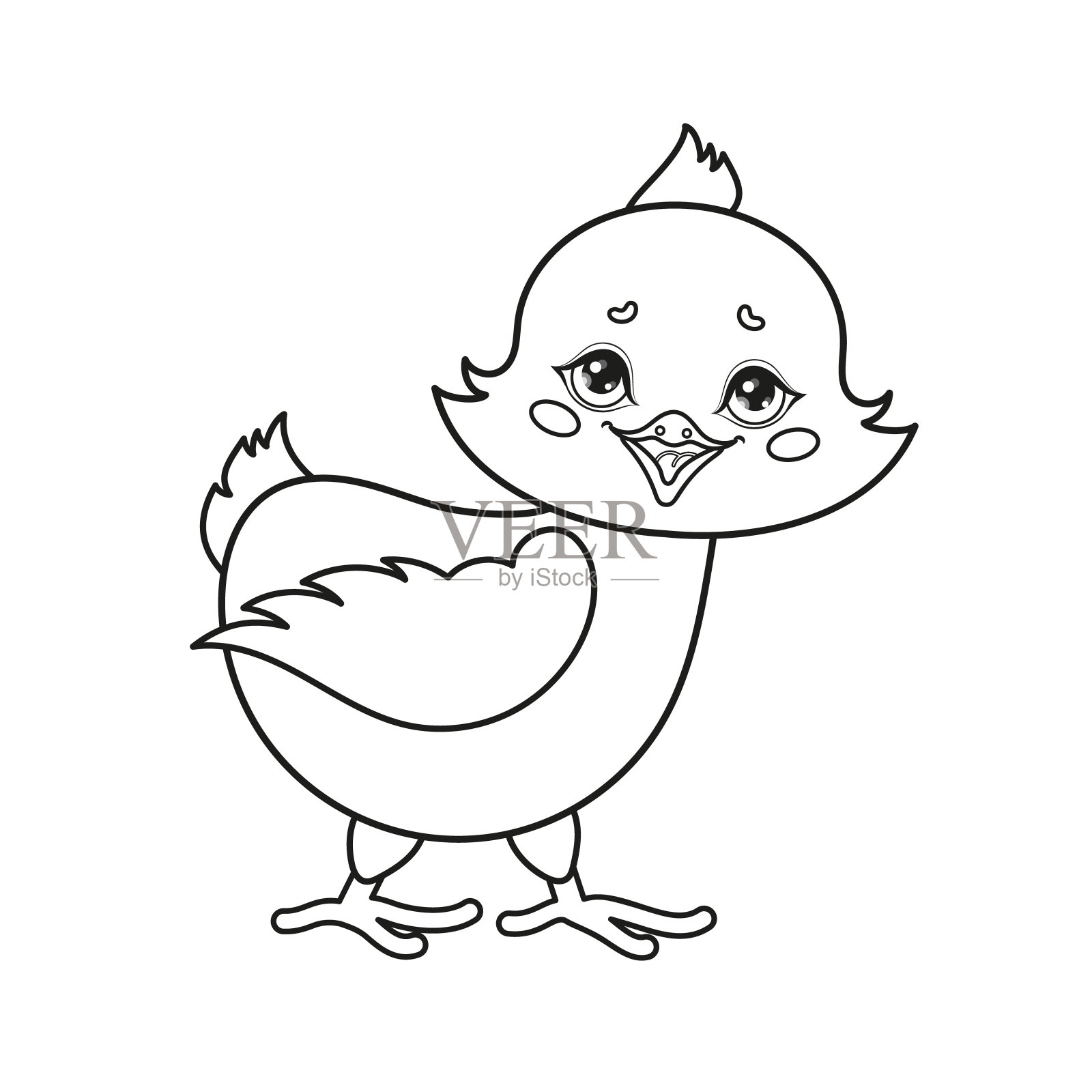 可爱的小鸡涂色页。矢量插图。插画图片素材
