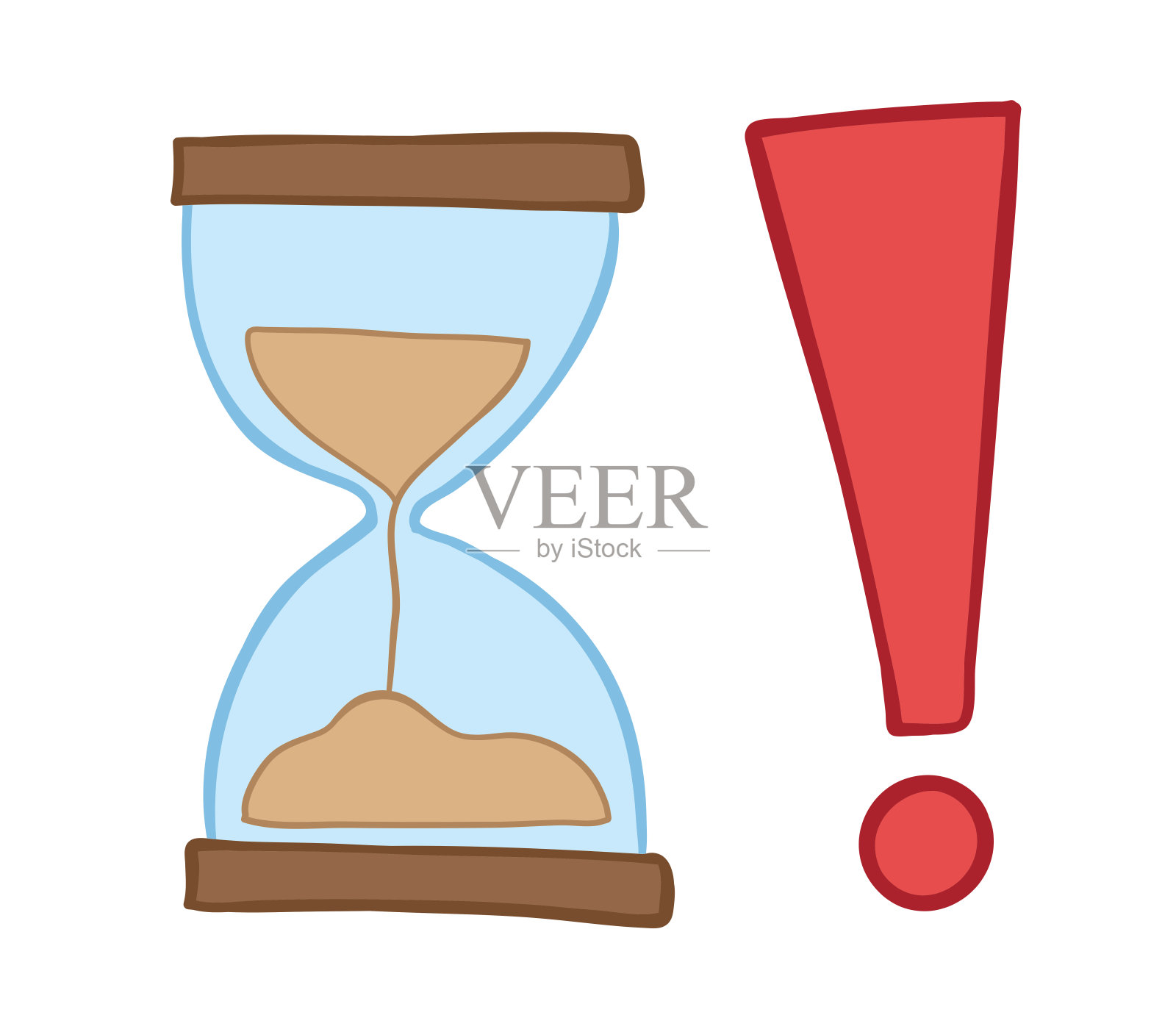 带感叹号的沙表矢量手绘插图。插画图片素材