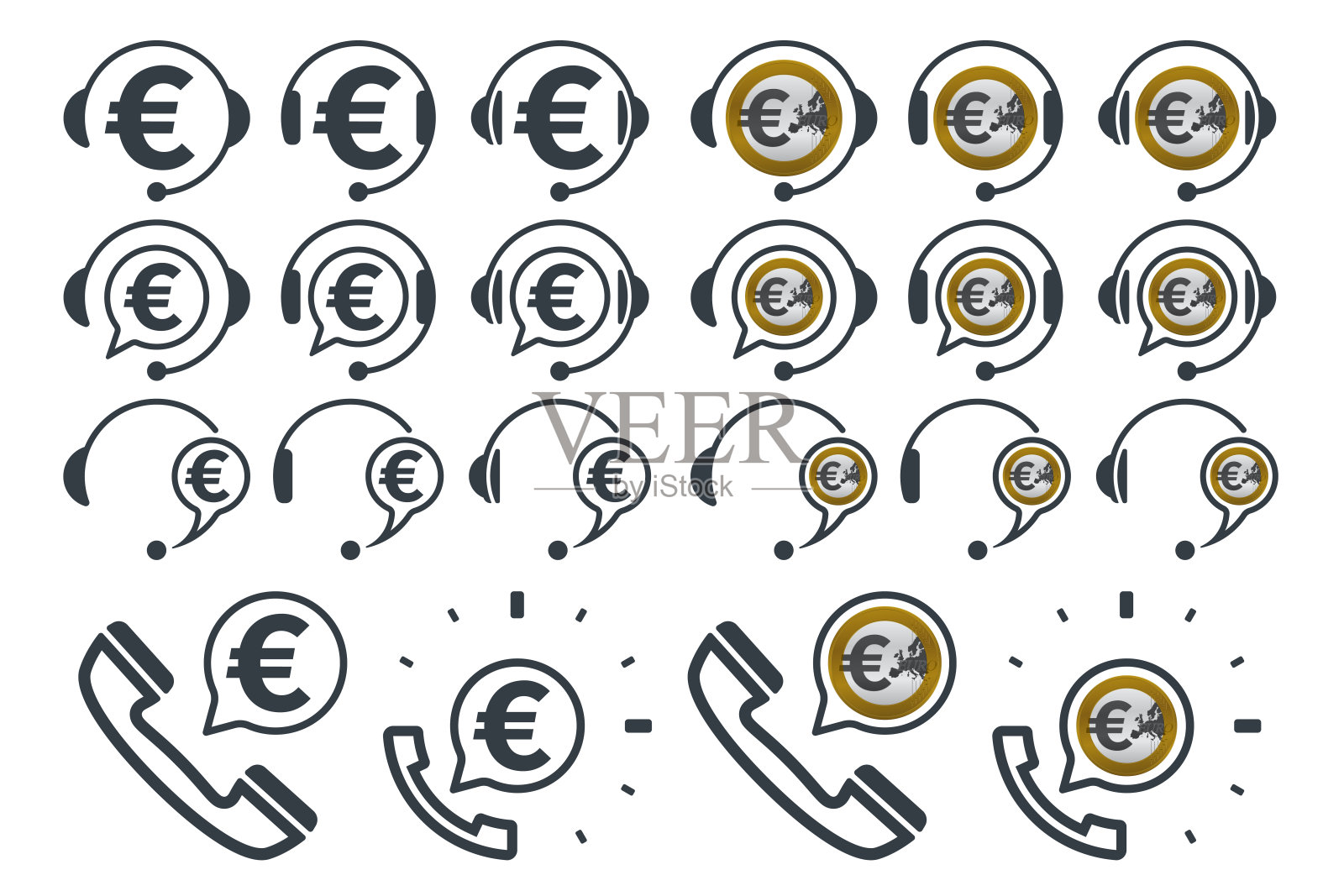 耳机图标与欧元符号设计元素图片