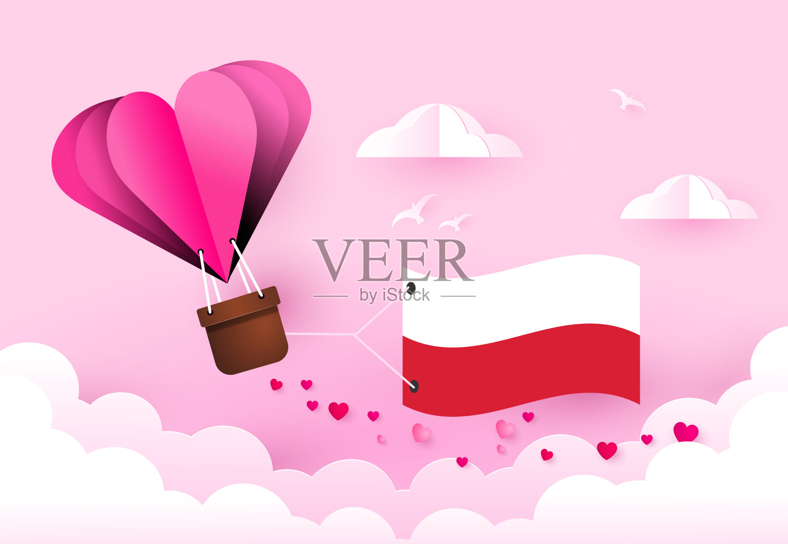 带有波兰国旗的心形气球插画图片素材