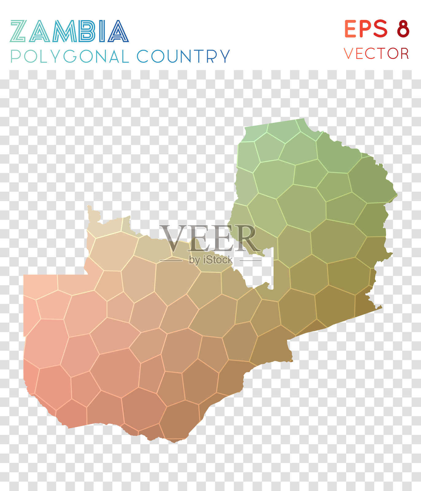 赞比亚多边形地图，马赛克风格的国家。插画图片素材
