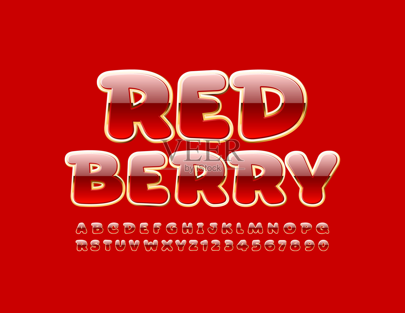 矢量光泽徽章红莓与金色字体。溢价字母组设计元素图片