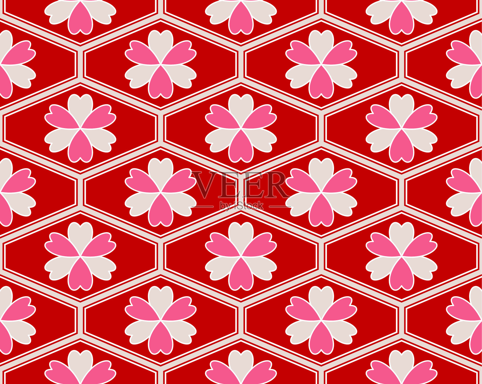 日本嬉皮粉花心艺术无缝图案插画图片素材