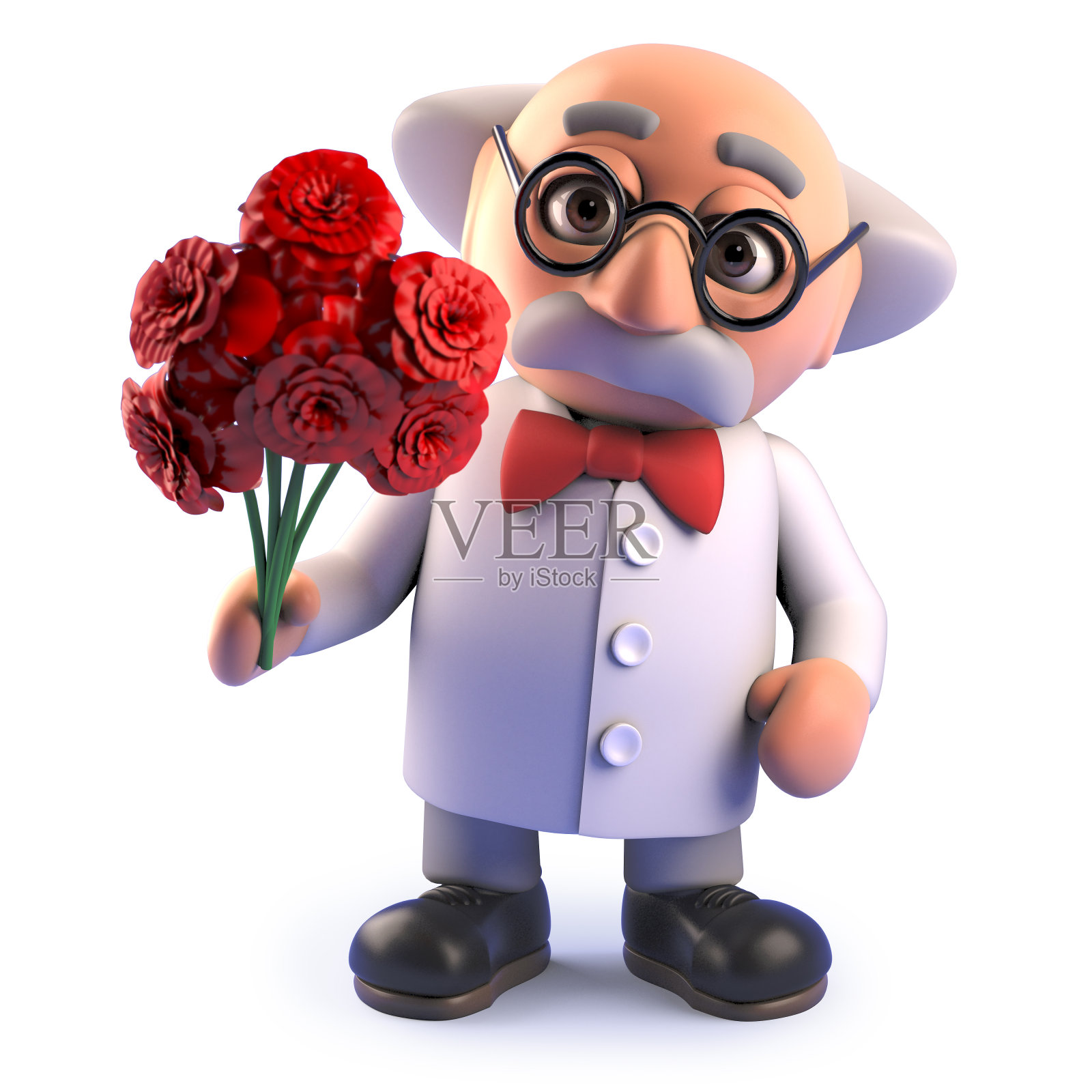 疯狂的科学家角色，一束浪漫的花，3d插图照片摄影图片