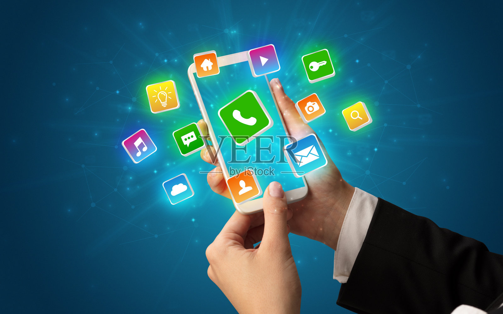 使用带有闪亮应用程序图标的手机照片摄影图片