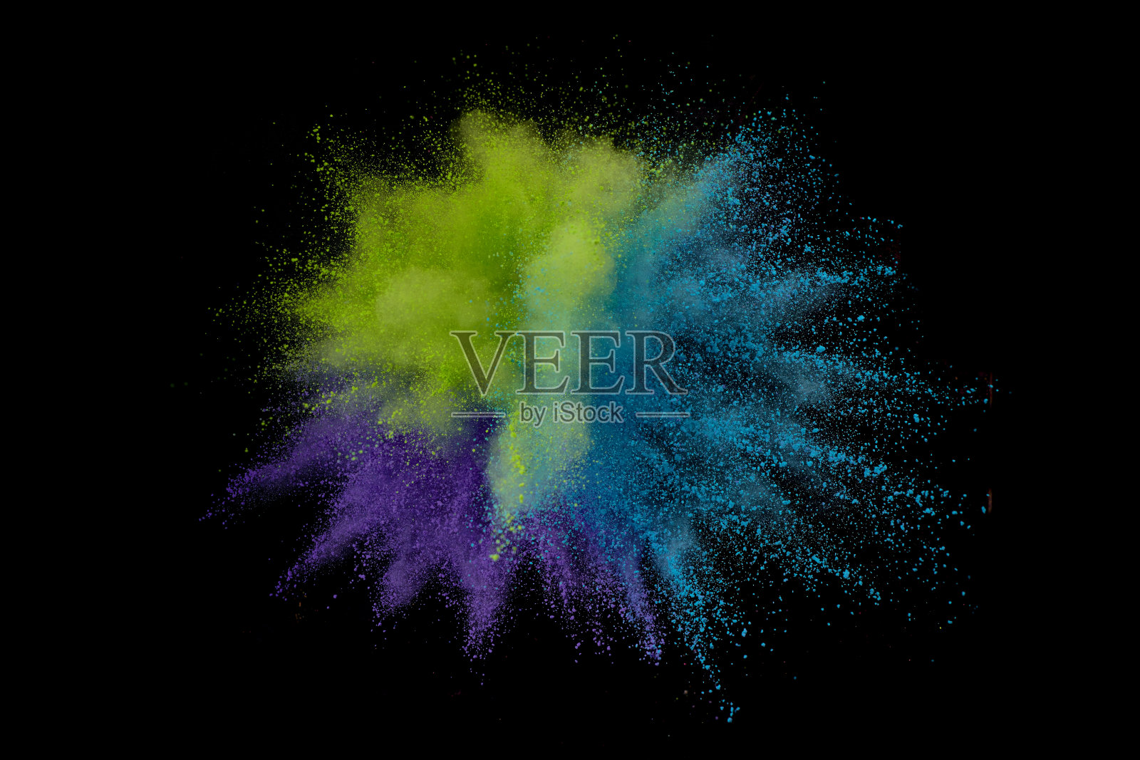 彩色粉末爆炸。抽象特写灰尘的背景。色彩斑斓的爆炸。油漆胡里节照片摄影图片