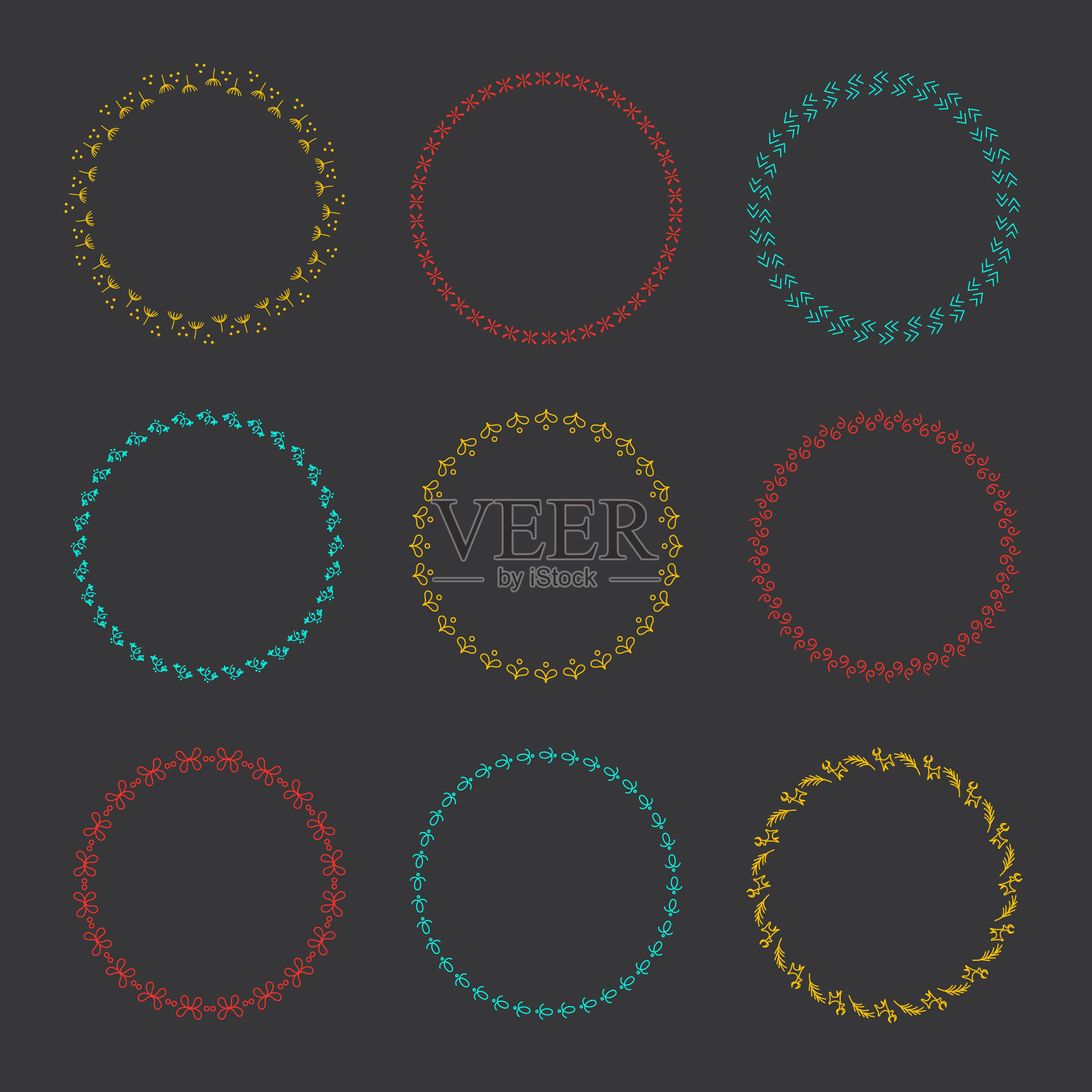 假日收集矢量图形圆框架。圣诞花环设计插画图片素材