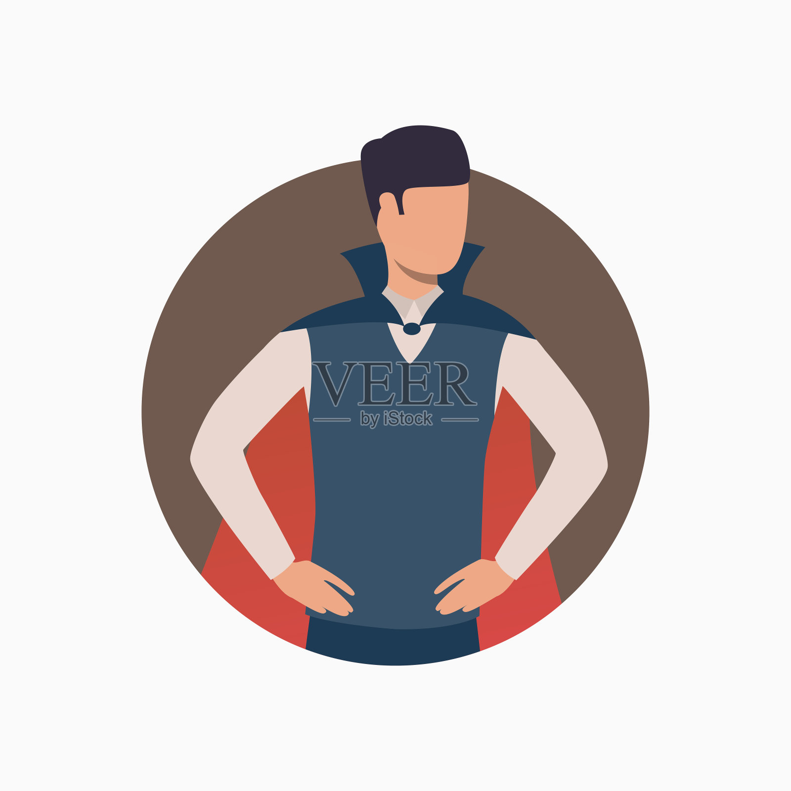 年轻的德古拉披着棕色圆形背景的斗篷插画图片素材