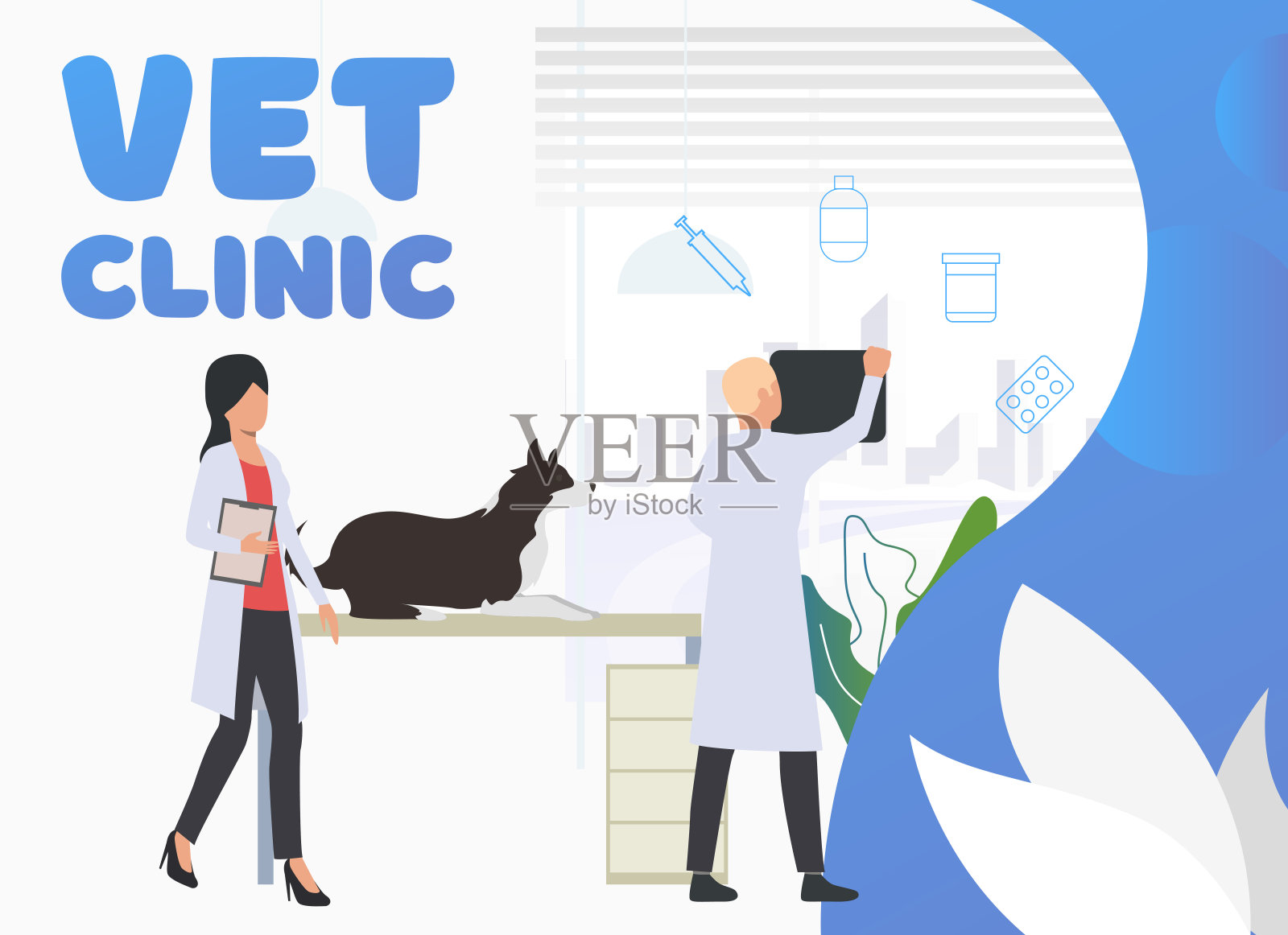 兽医在兽医医院检查狗插画图片素材