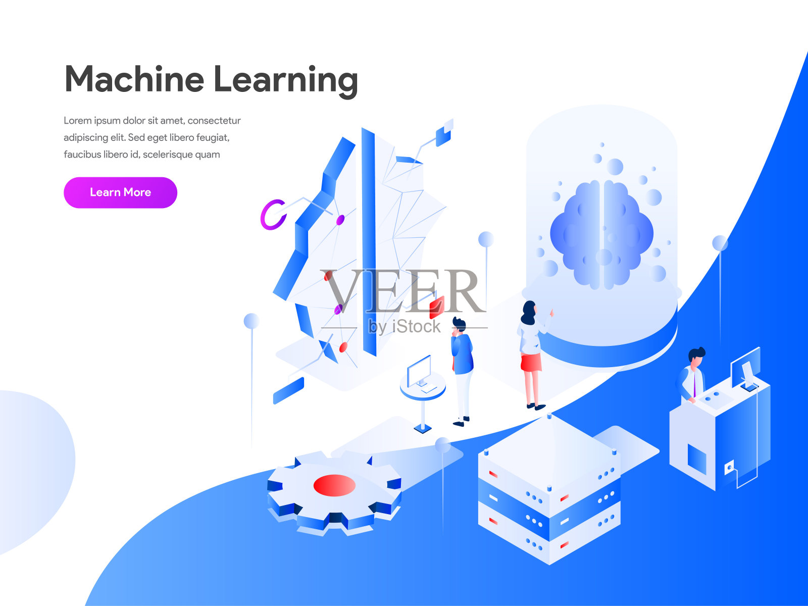 机器学习等距插图概念。现代平面网页设计理念适用于网页设计和移动网站。矢量插图EPS 10插画图片素材