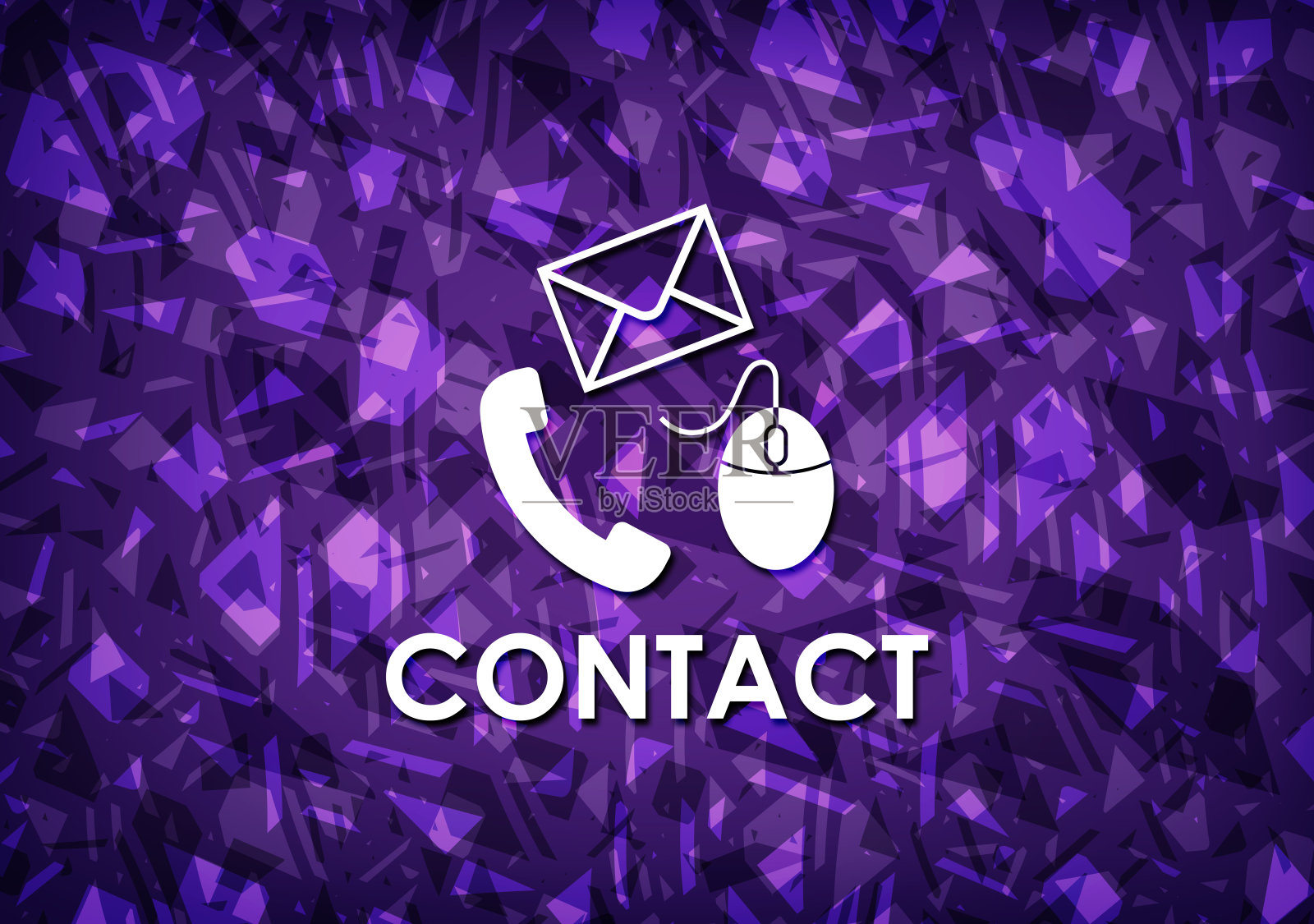 联系人(电话邮件和鼠标图标)紫色背景插画图片素材