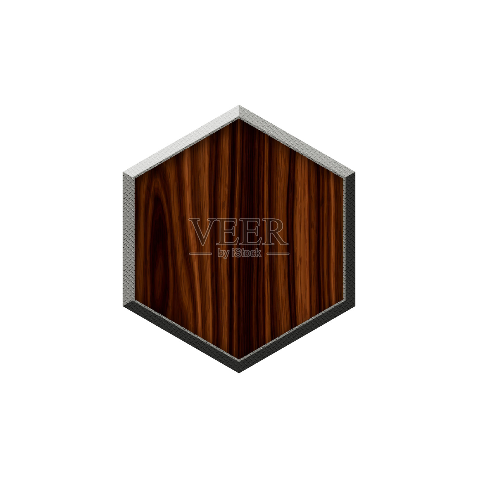 木制徽章，金属边框，呈圆形。照片摄影图片