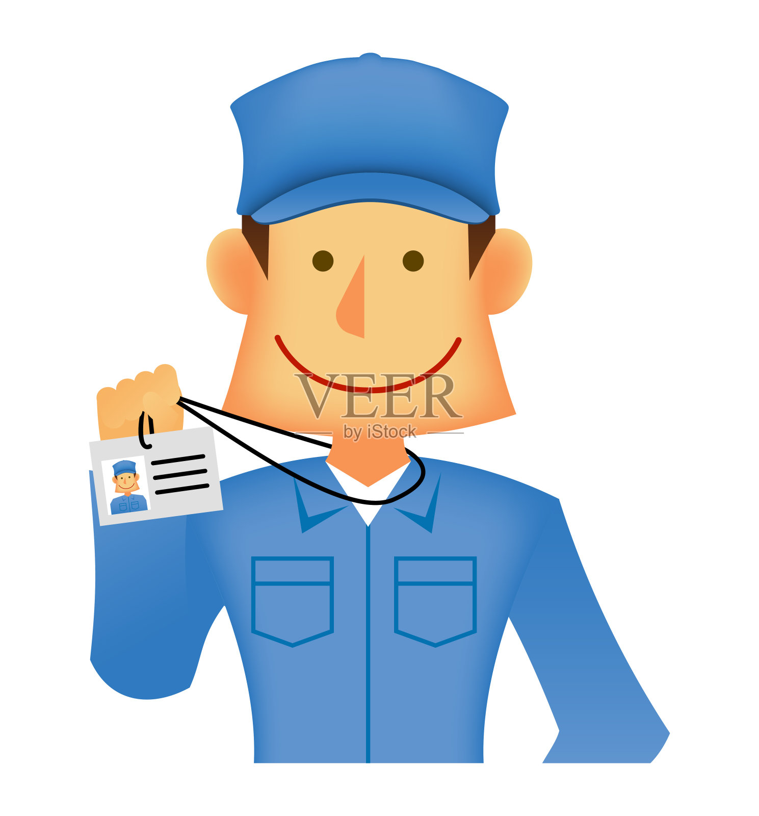 年轻的亚洲人(日本，韩国等)蓝领工人(上身)矢量图(工程师，修理工，机械师，送货员等)/出示身份证设计元素图片