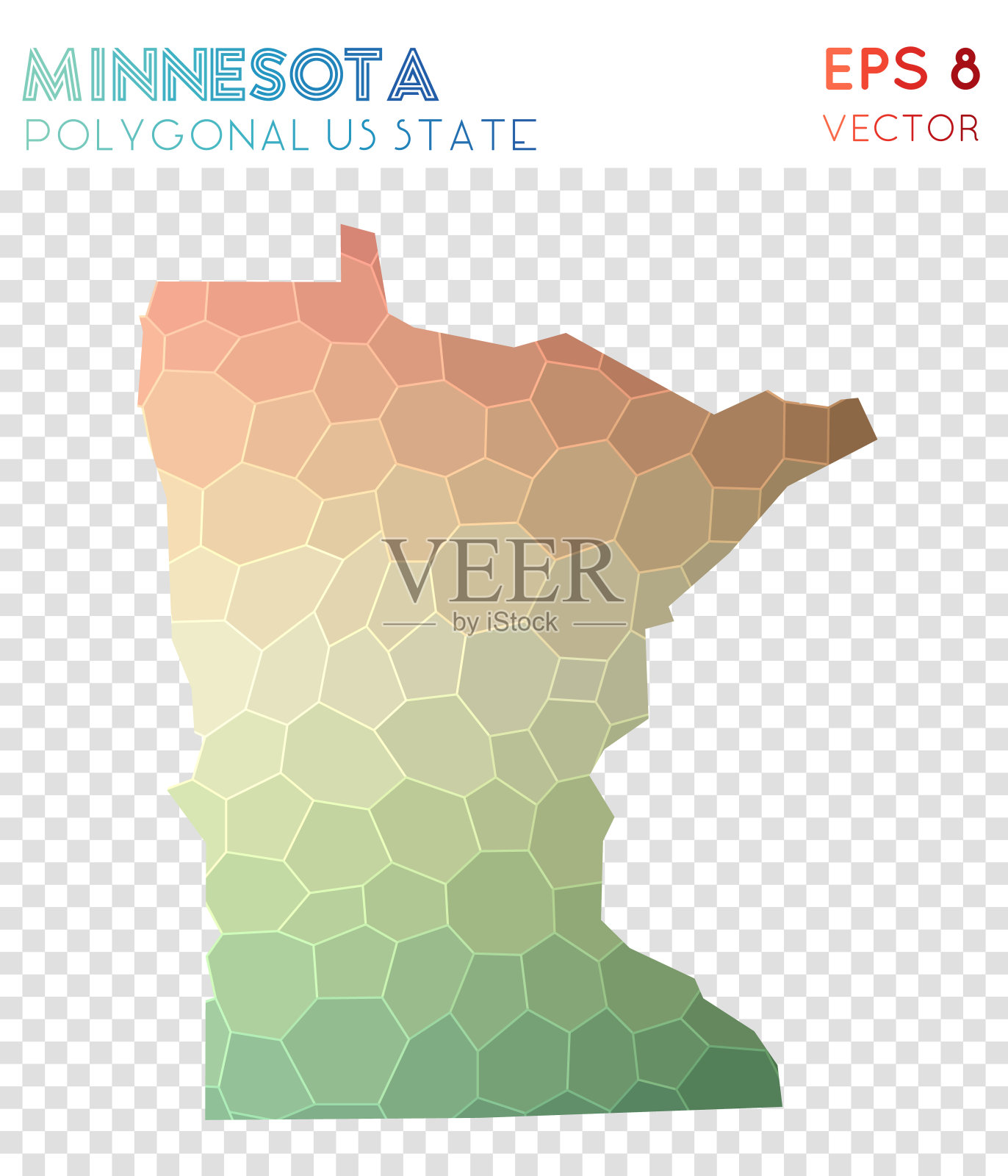 明尼苏达州多边形地图，马赛克风格的美国州。插画图片素材