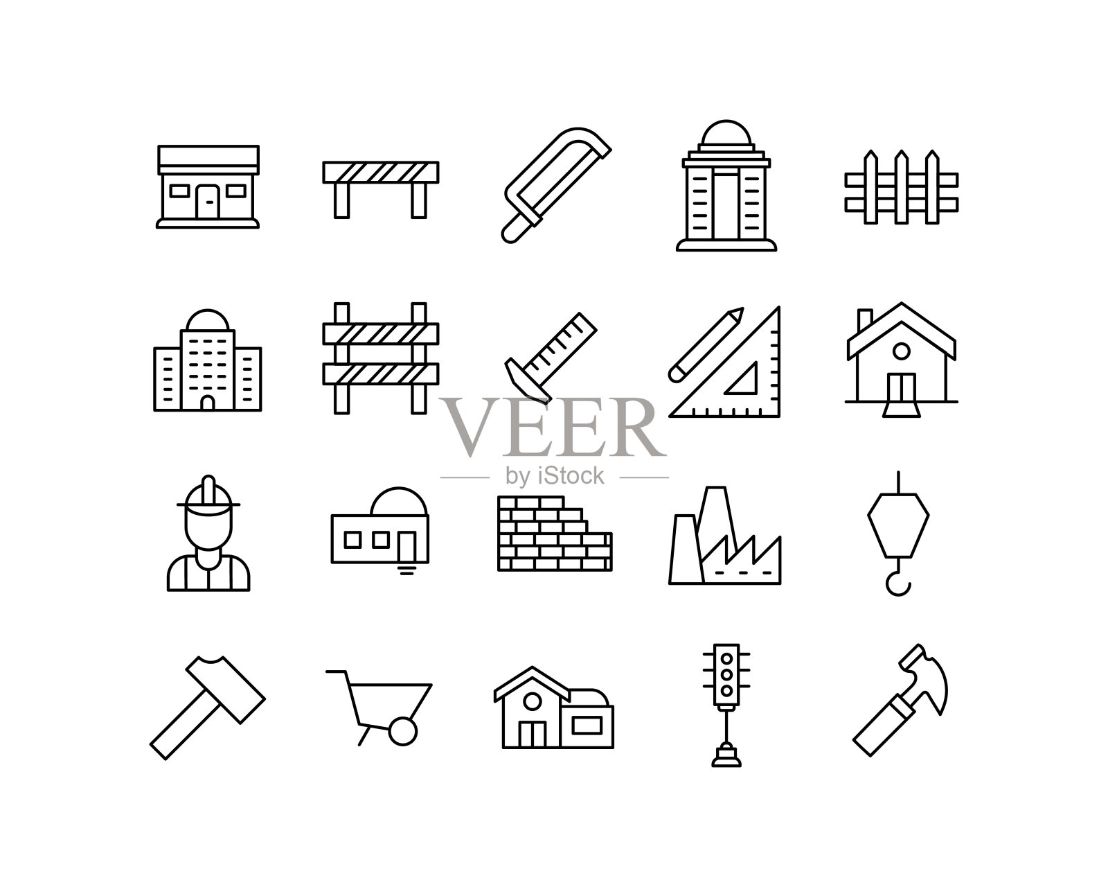 简单的一套建筑现代细线图标。图标素材