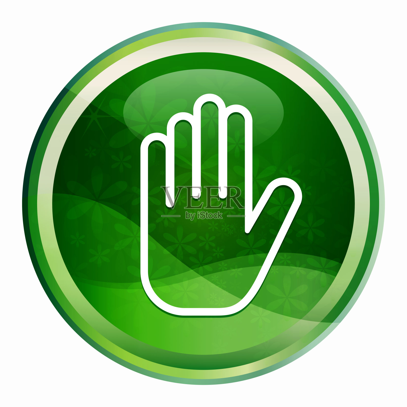 停止手图标自然绿色圆形按钮插画图片素材