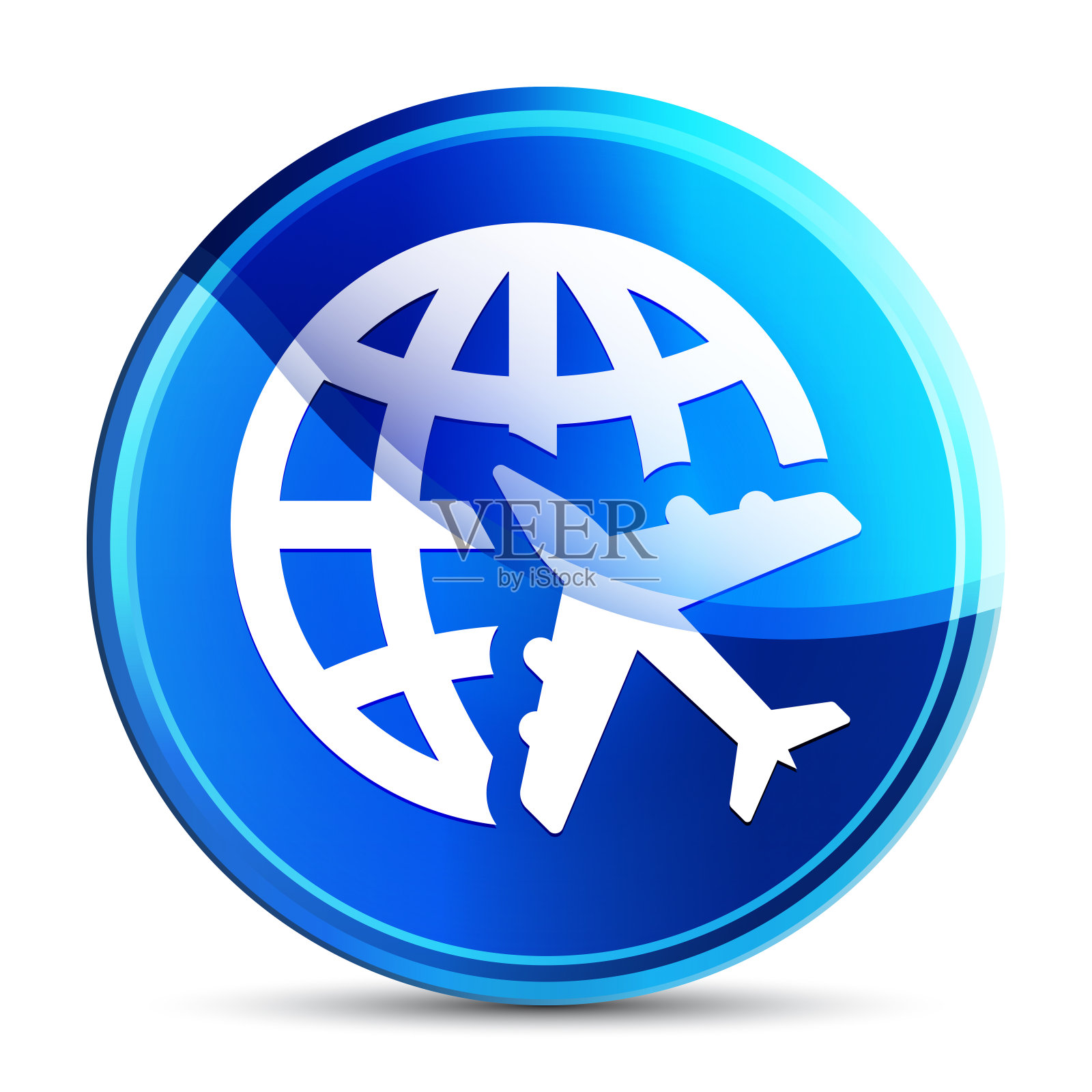 平面世界图标玻璃充满活力的天空蓝色圆形按钮插图图标素材