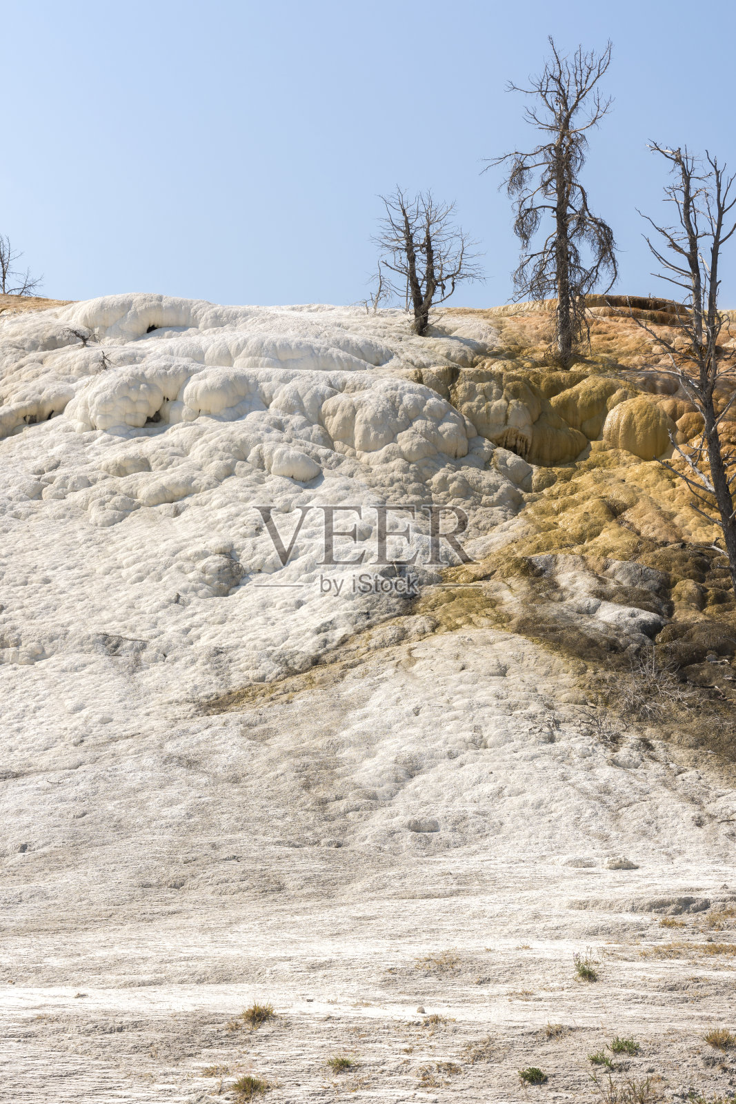 温泉和石灰岩的形成在怀俄明州的猛犸象温泉照片摄影图片