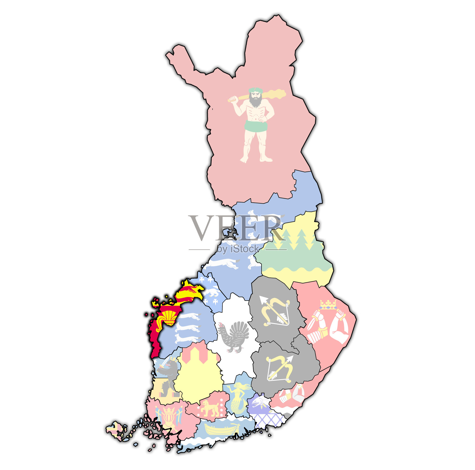 芬兰行政地图上的Ostrobothnia地区旗插画图片素材