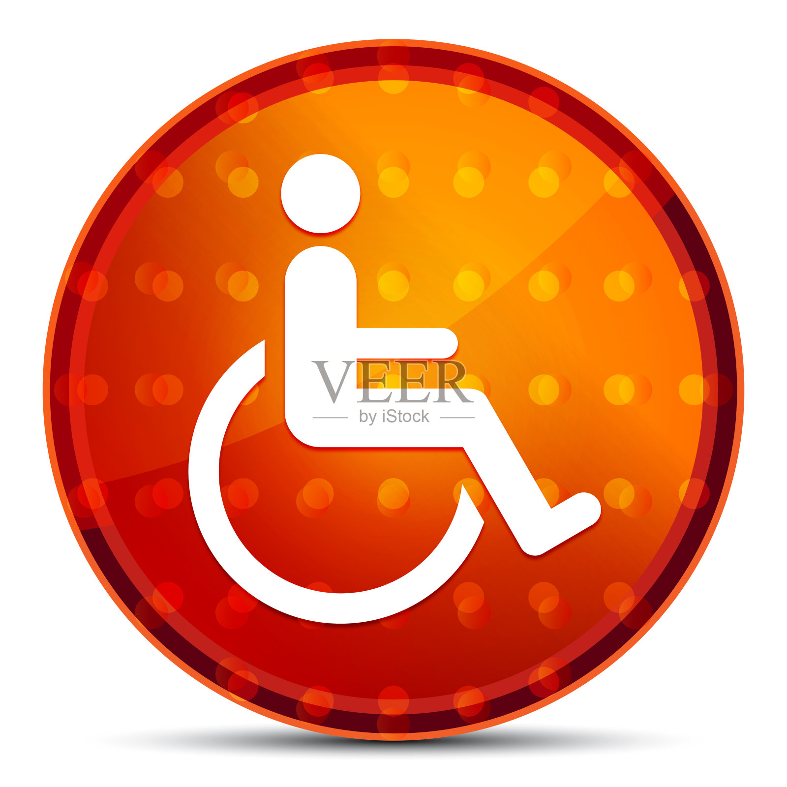 轮椅残疾图标夜间橙色圆形按钮插画图片素材