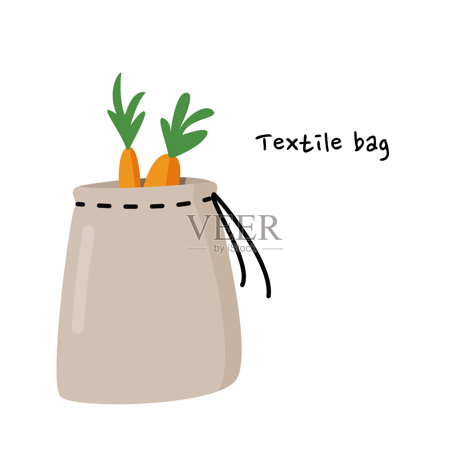 回家用的小纺织袋。棉花环保包装，零浪费理念。设计元素图片