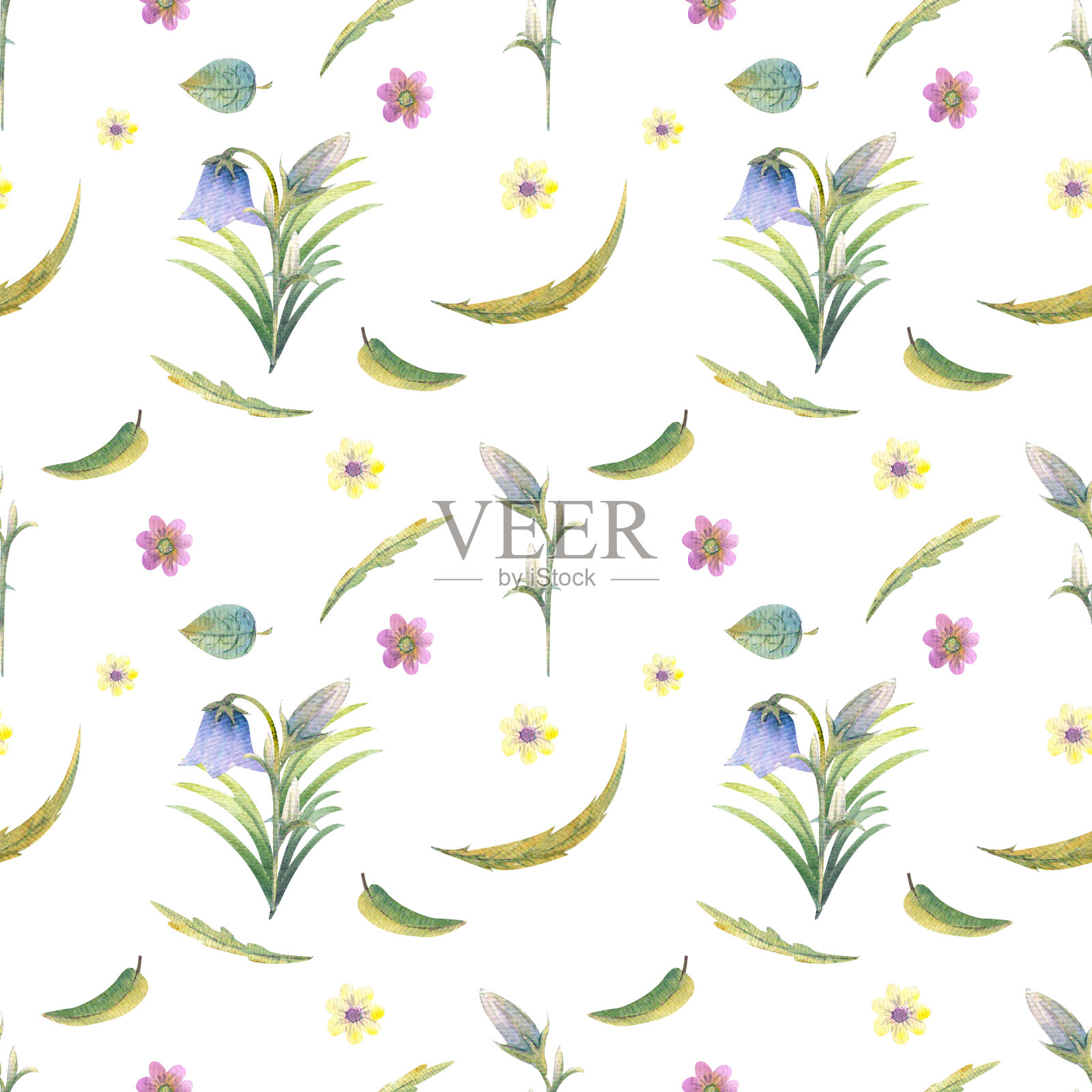 野花的背景。无缝模式。野花背景水彩画。插画图片素材