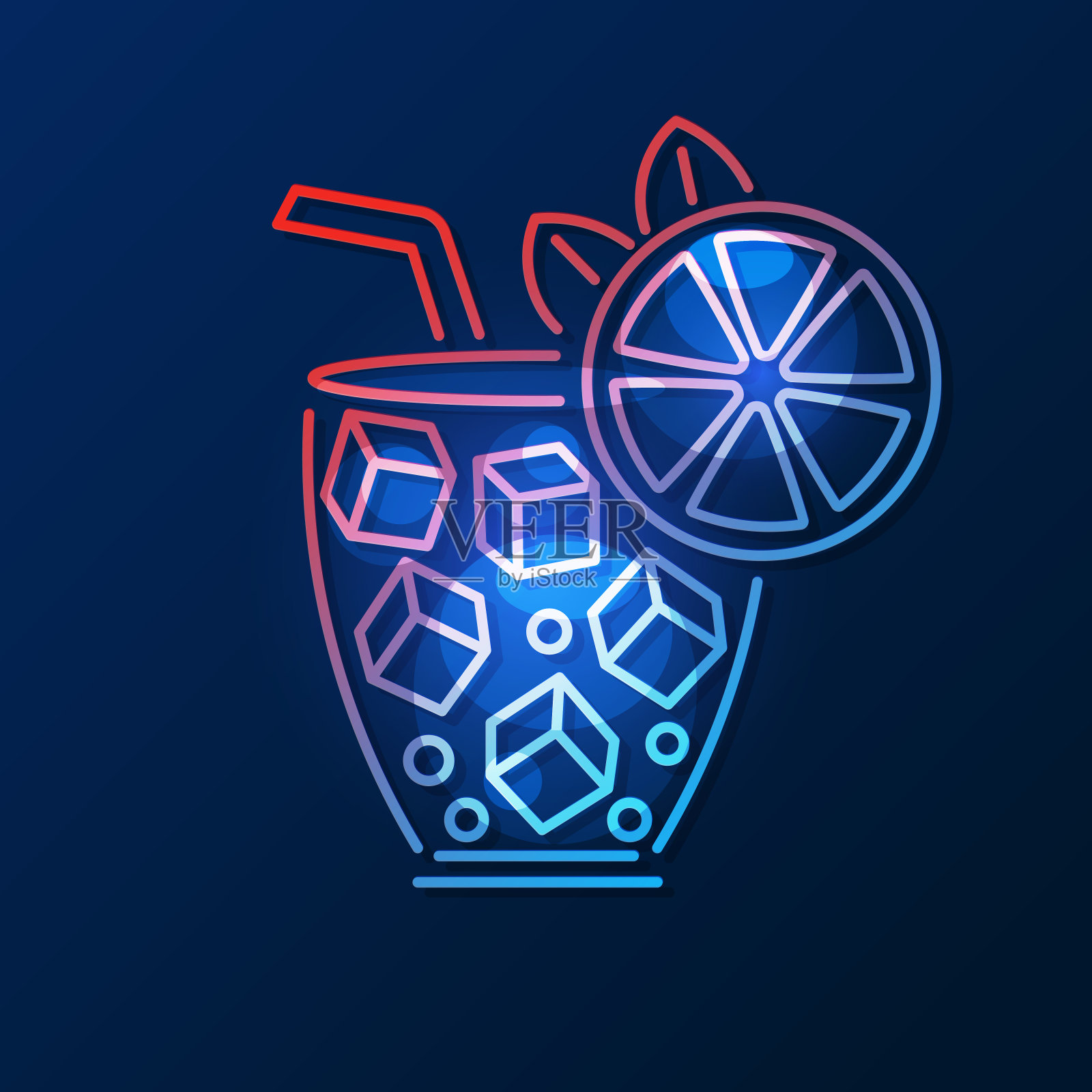 鸡尾酒霓虹招牌，亮闪闪的招牌，亮闪闪的横幅。插画图片素材