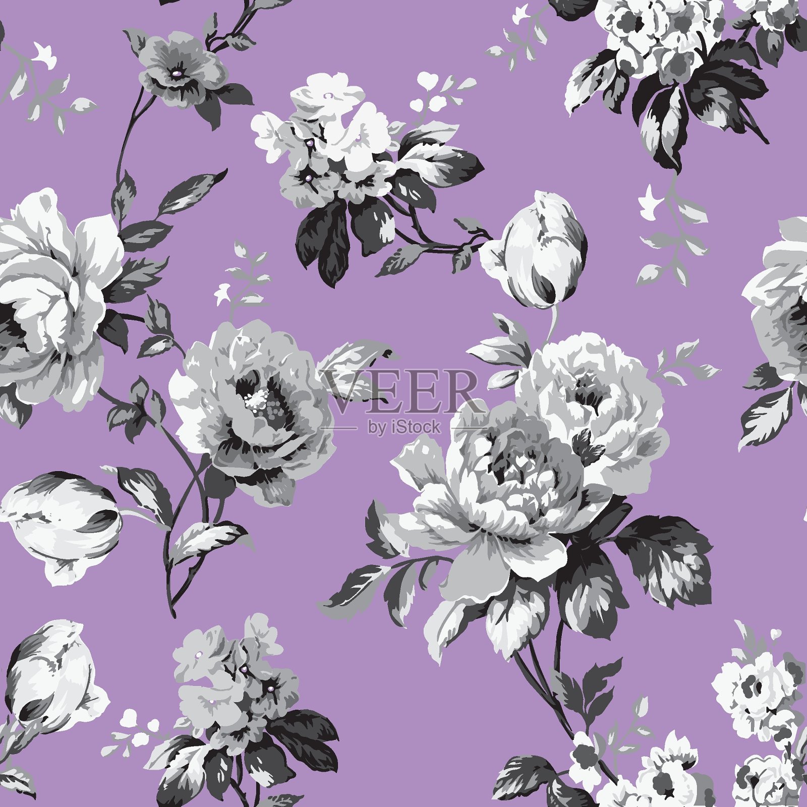 破旧别致的复古玫瑰无缝图案插画图片素材