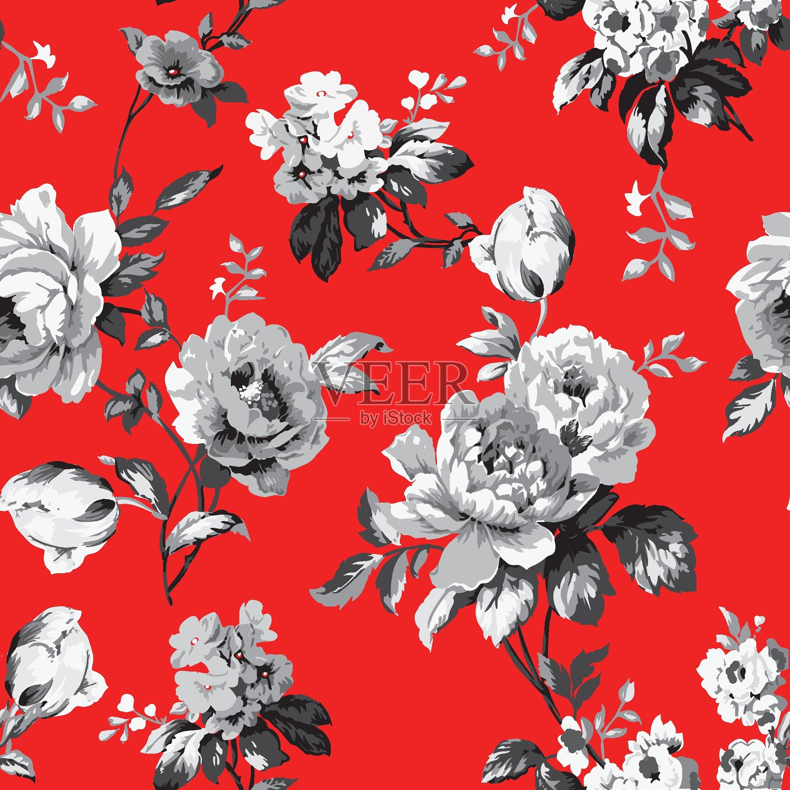 破旧别致的复古玫瑰无缝图案插画图片素材