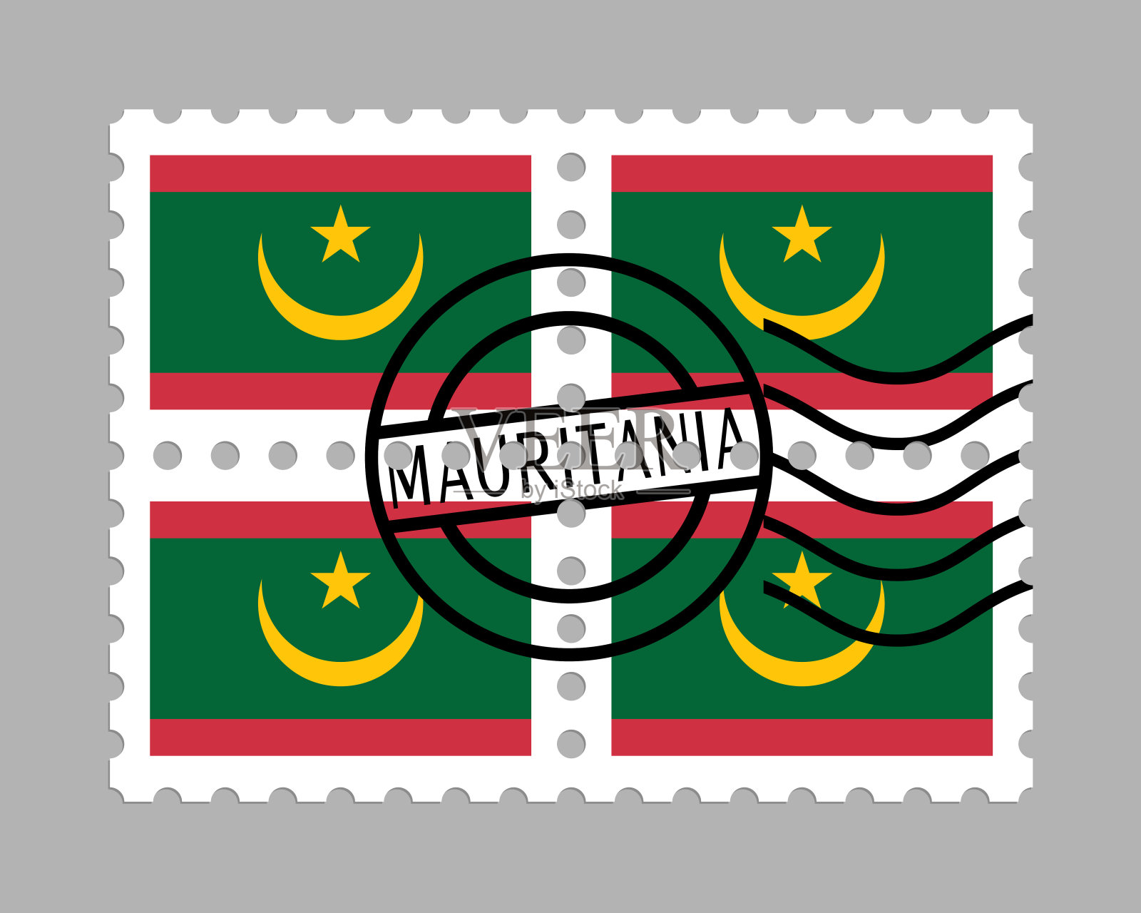邮票上印有毛里塔尼亚国旗插画图片素材