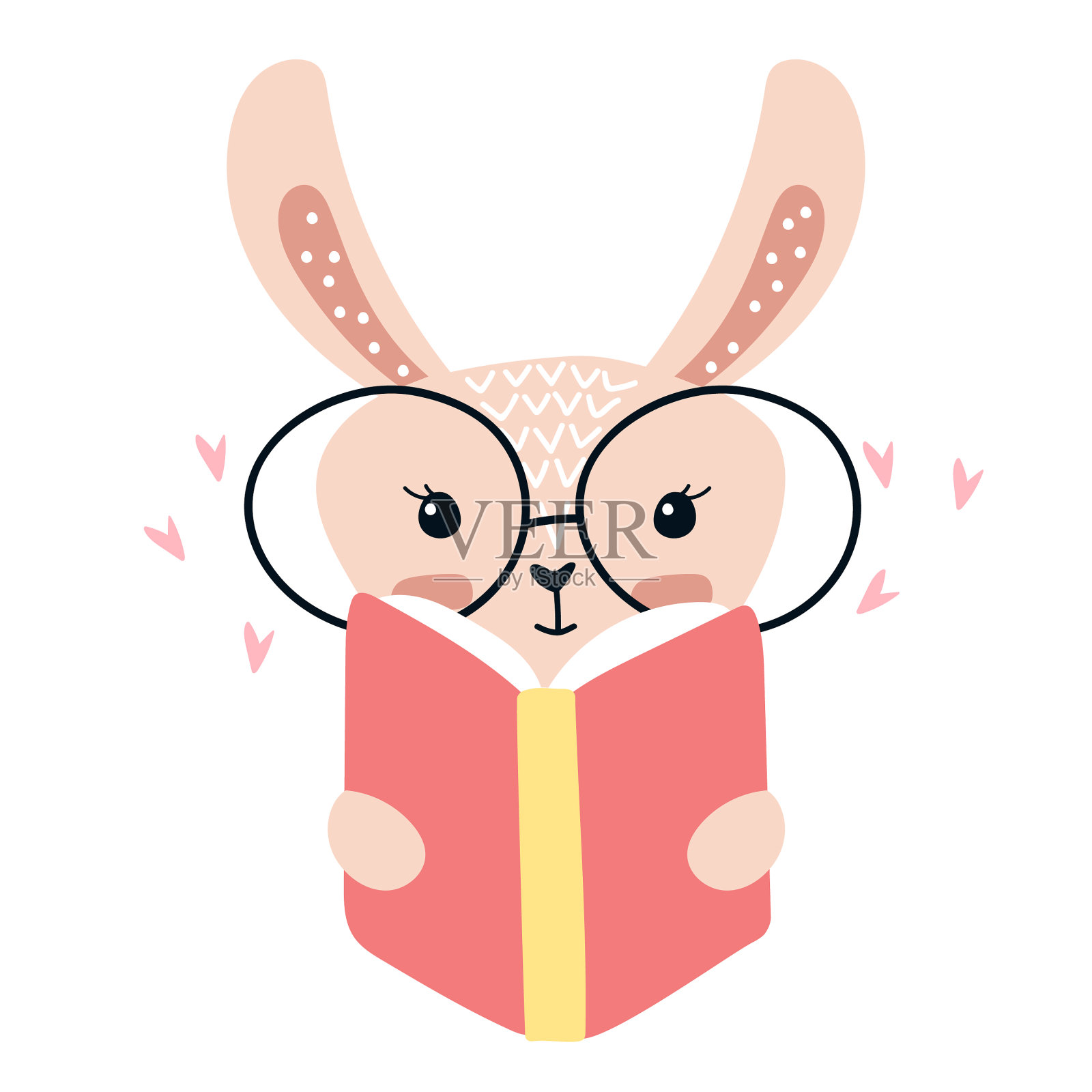 手绘的可爱浪漫的兔子女孩矢量插画，可用于儿童或婴儿的衬衫设计，时尚印花设计。插画图片素材