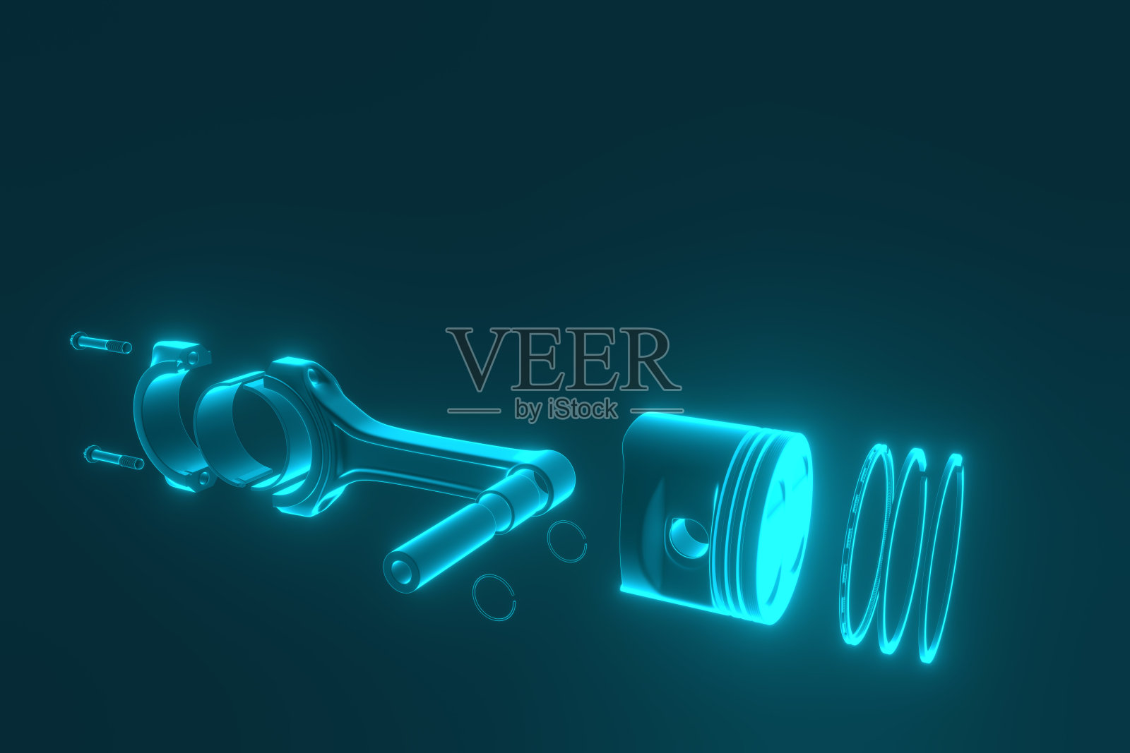 3 d渲染。发动机活塞配活塞环。照片摄影图片