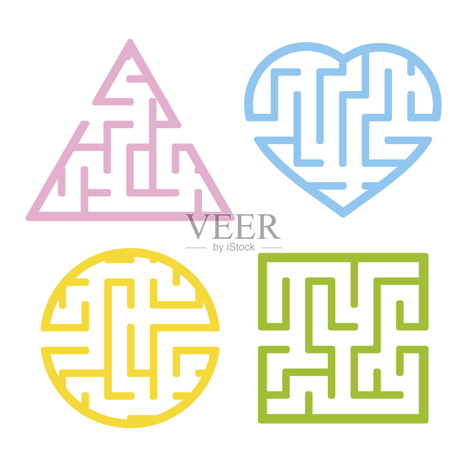 一组迷宫。孩子们的游戏。儿童益智游戏。迷宫难题。找到正确的道路。矢量插图。插画图片素材