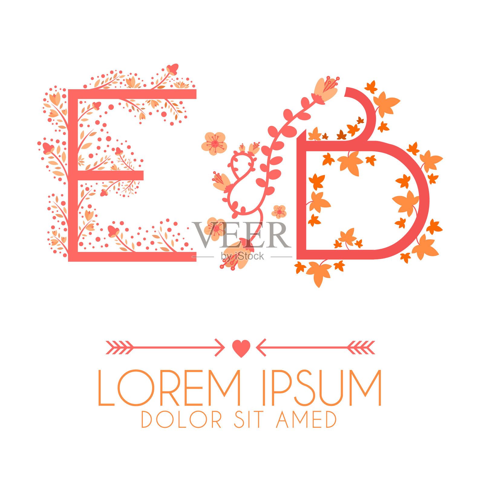 字母E和B标志，字母E和B婚礼邀请标志。现代平面设计概念登陆页面网站，移动应用ui用户体验，横幅海报，传单小册子，网页打印文件。向量EPS 10插画图片素材