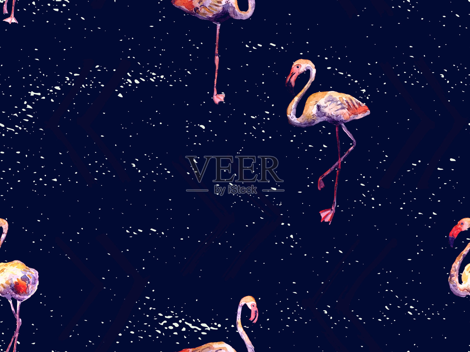 大型火烈鸟红色夏威夷无缝图案。插画图片素材