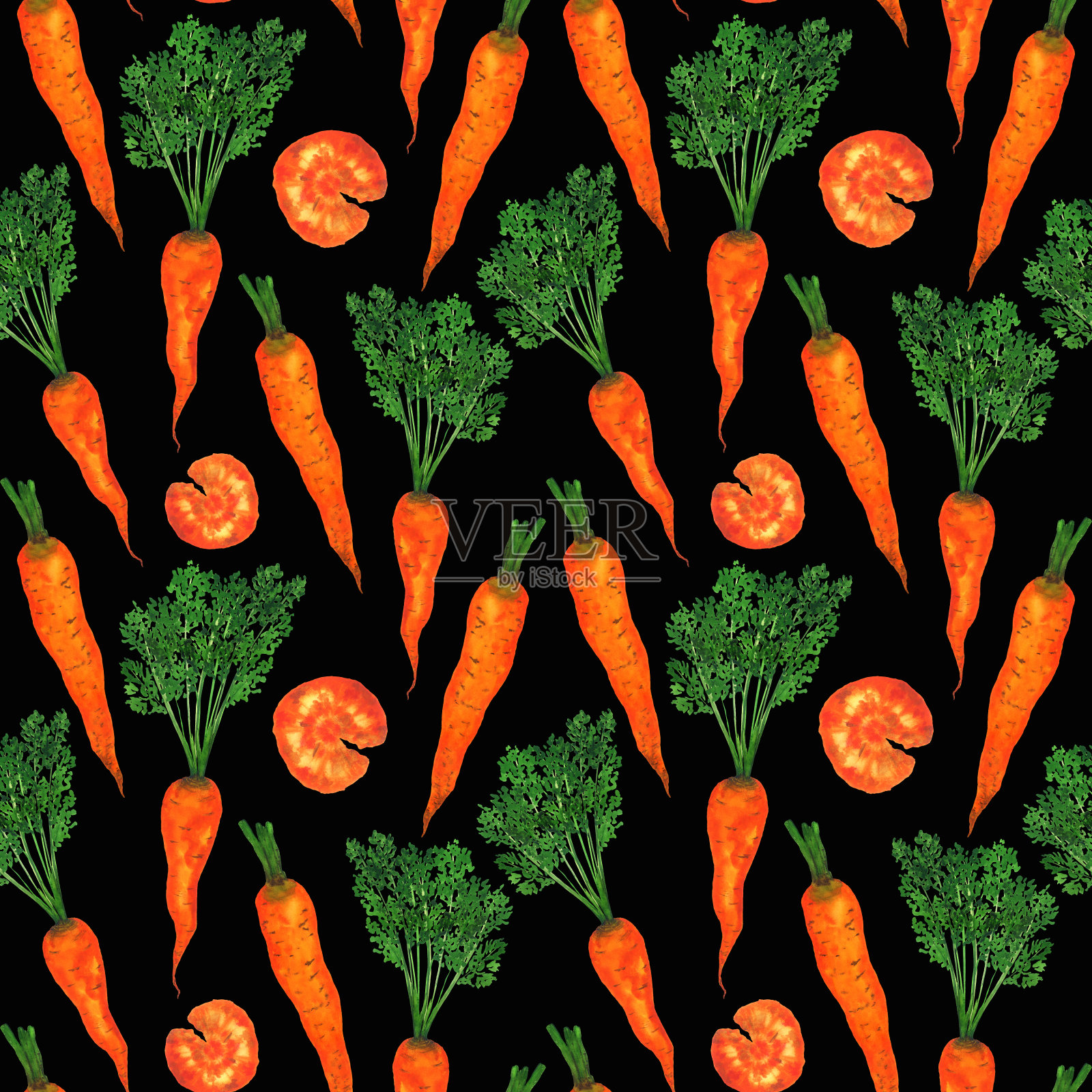 胡萝卜和顶部的无缝模式。插画图片素材