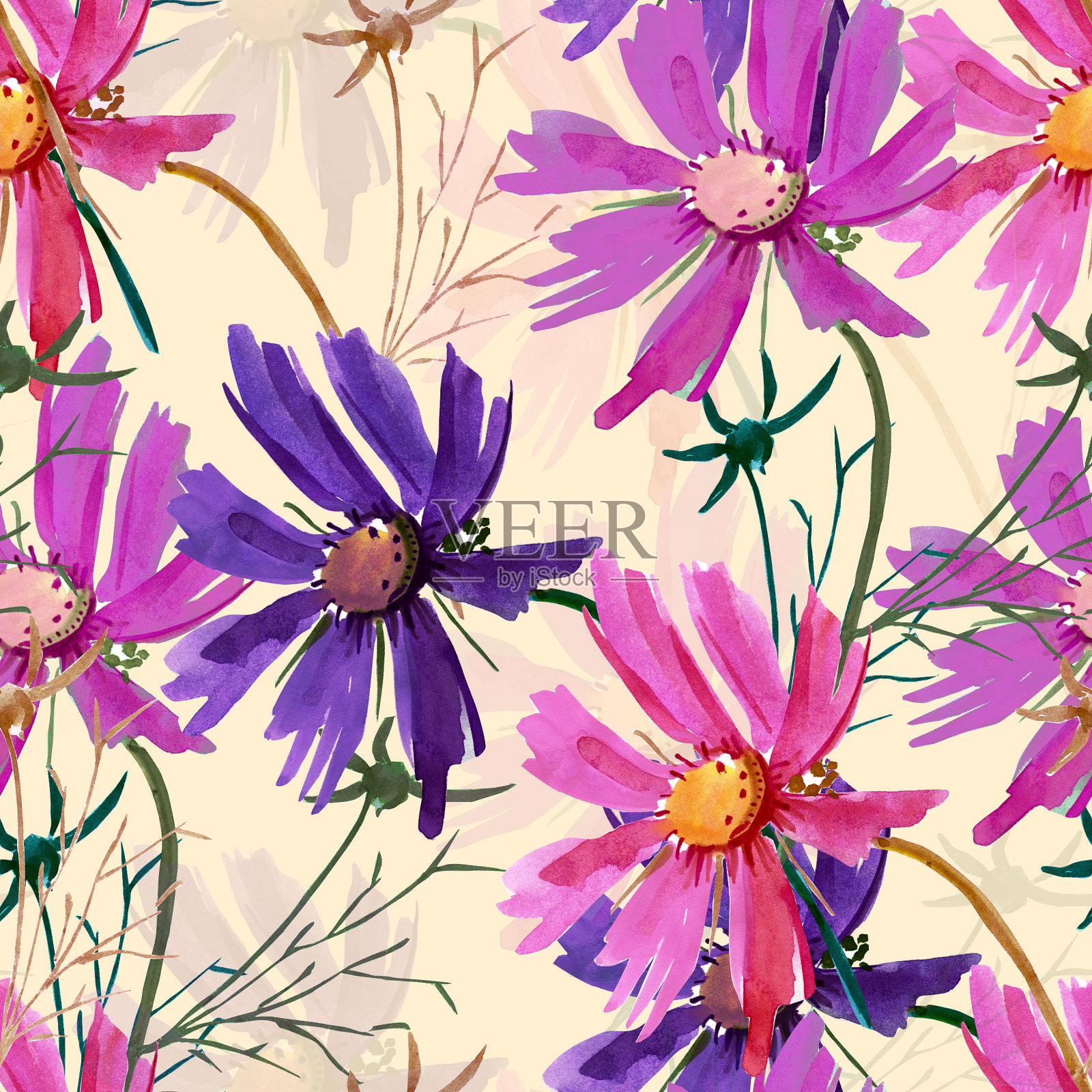 水彩花卉图案插画图片素材