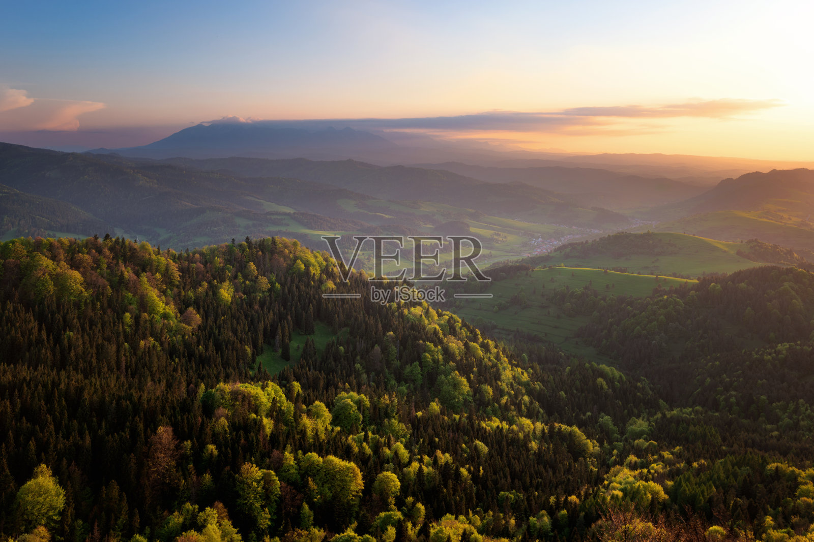 美丽的日落在松树山照片摄影图片
