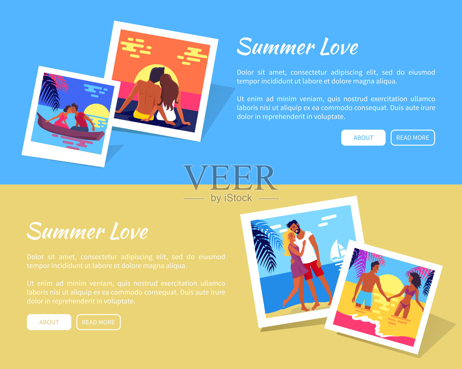 夏季爱的照片附近的文本矢量插图插画图片素材