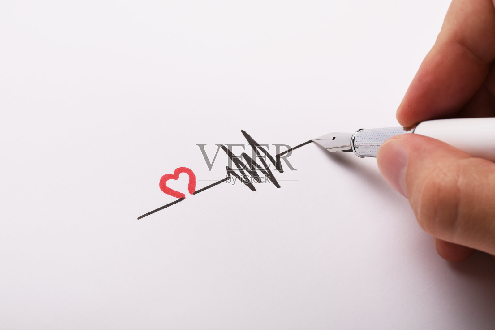 心律不齐手绘，心电图，心律不齐白纸上脉搏线概念照片摄影图片